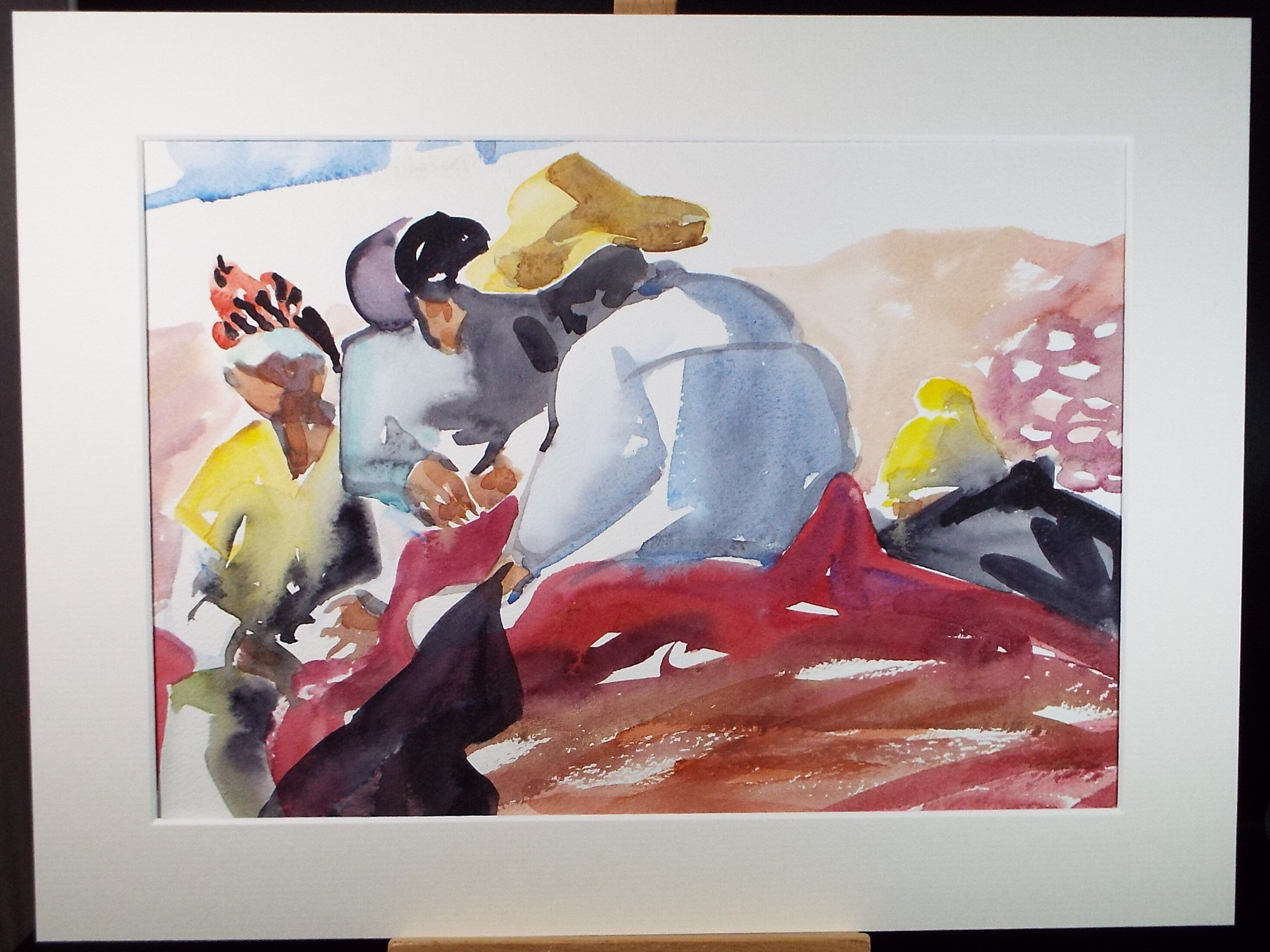 Original Watercolour,'Portuguese Fishermen', June Bevan, Circa 1990's