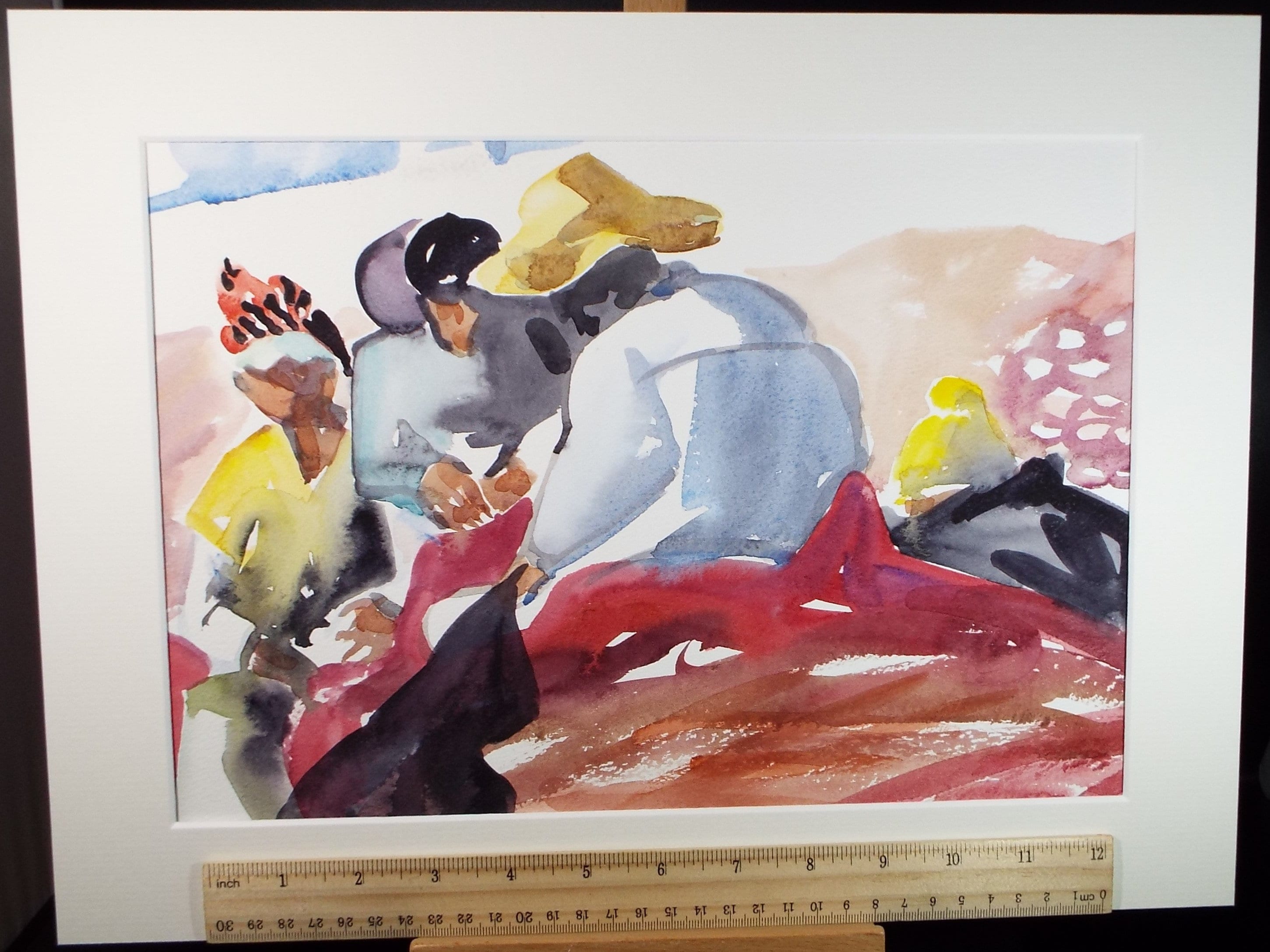 Original Watercolour,'Portuguese Fishermen', June Bevan, Circa 1990's