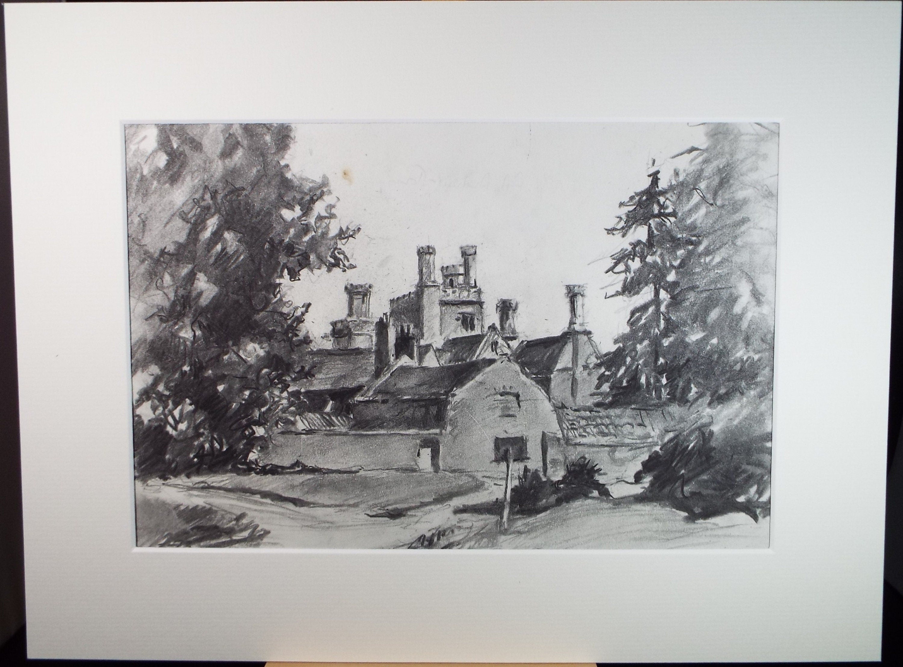 Original Charcoal drawing, 'View from Stanmore Common', 1970's R.A Andew-Jones