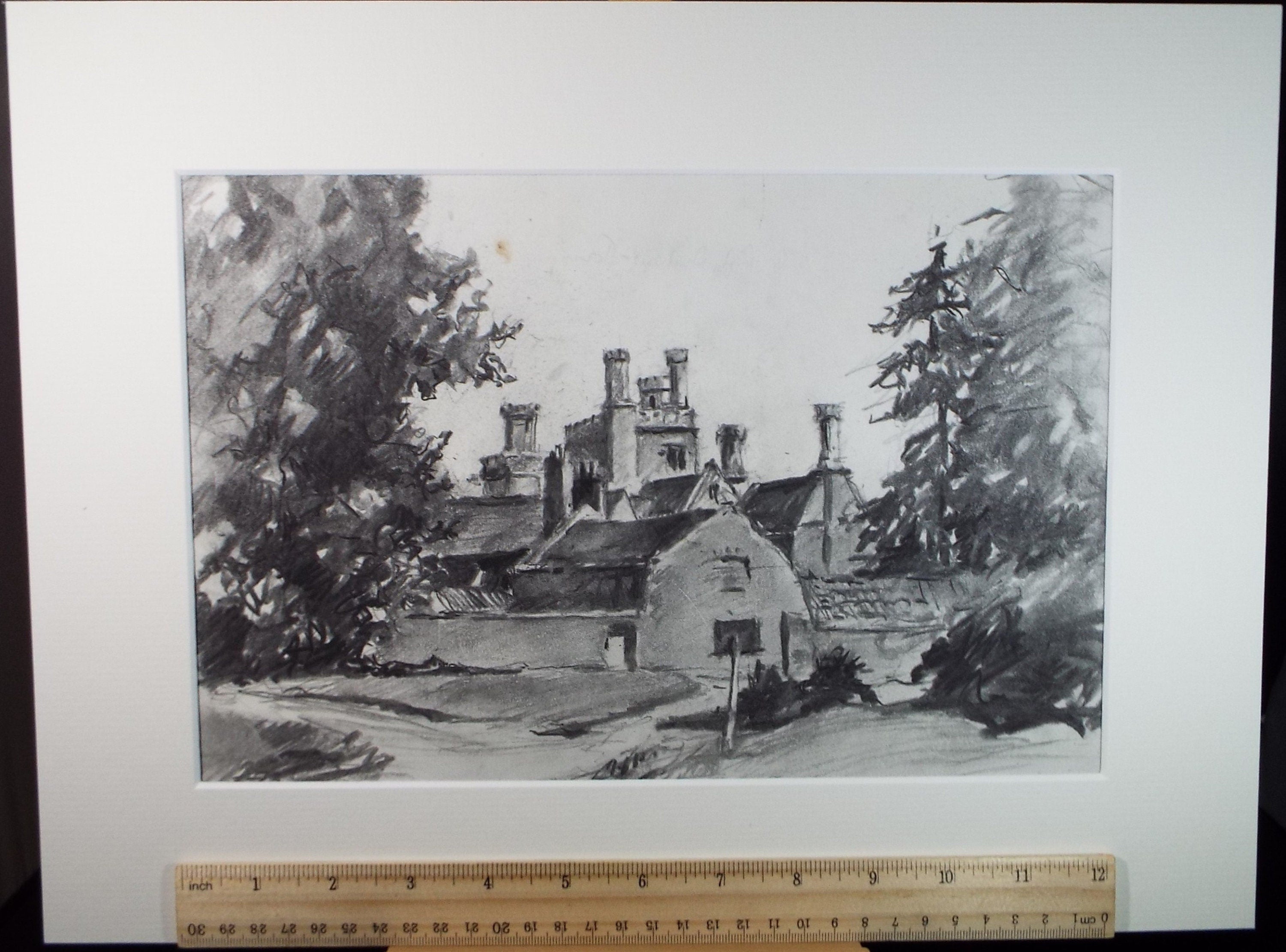 Original Charcoal drawing, 'View from Stanmore Common', 1970's R.A Andew-Jones