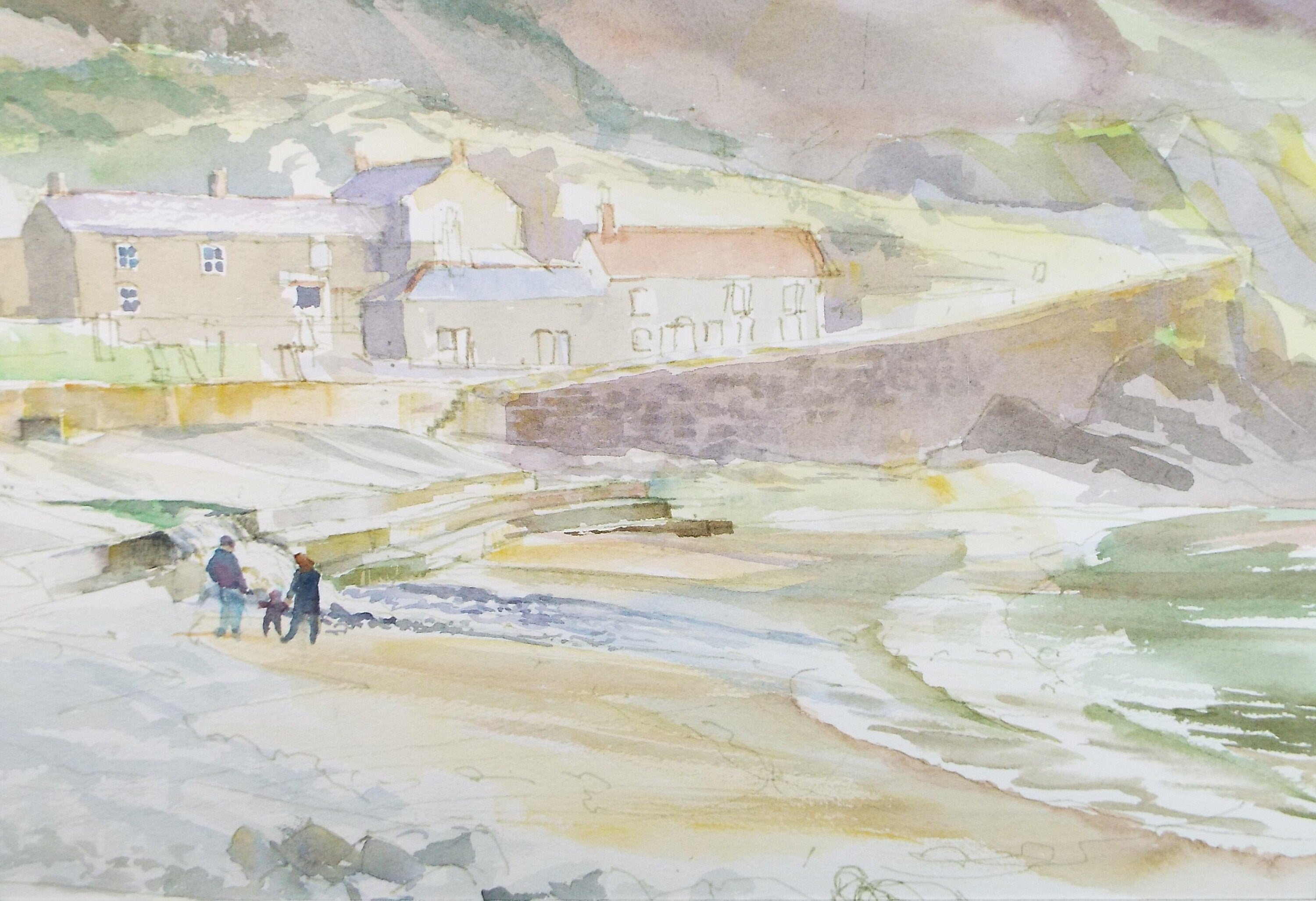 Original Watercolour,'Figures on the Shore', 1980's, Michael Stone b1922