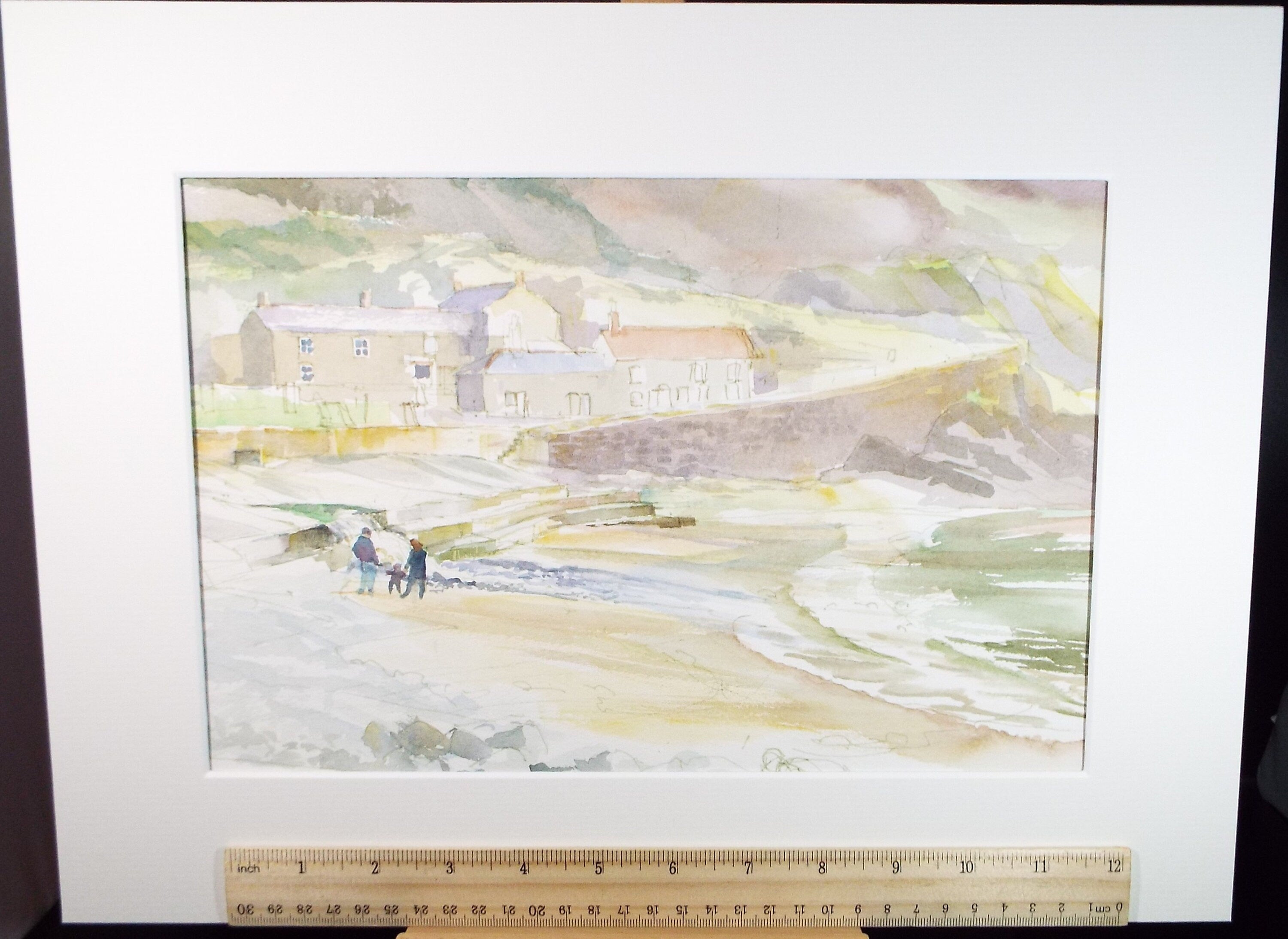 Original Watercolour,'Figures on the Shore', 1980's, Michael Stone b1922