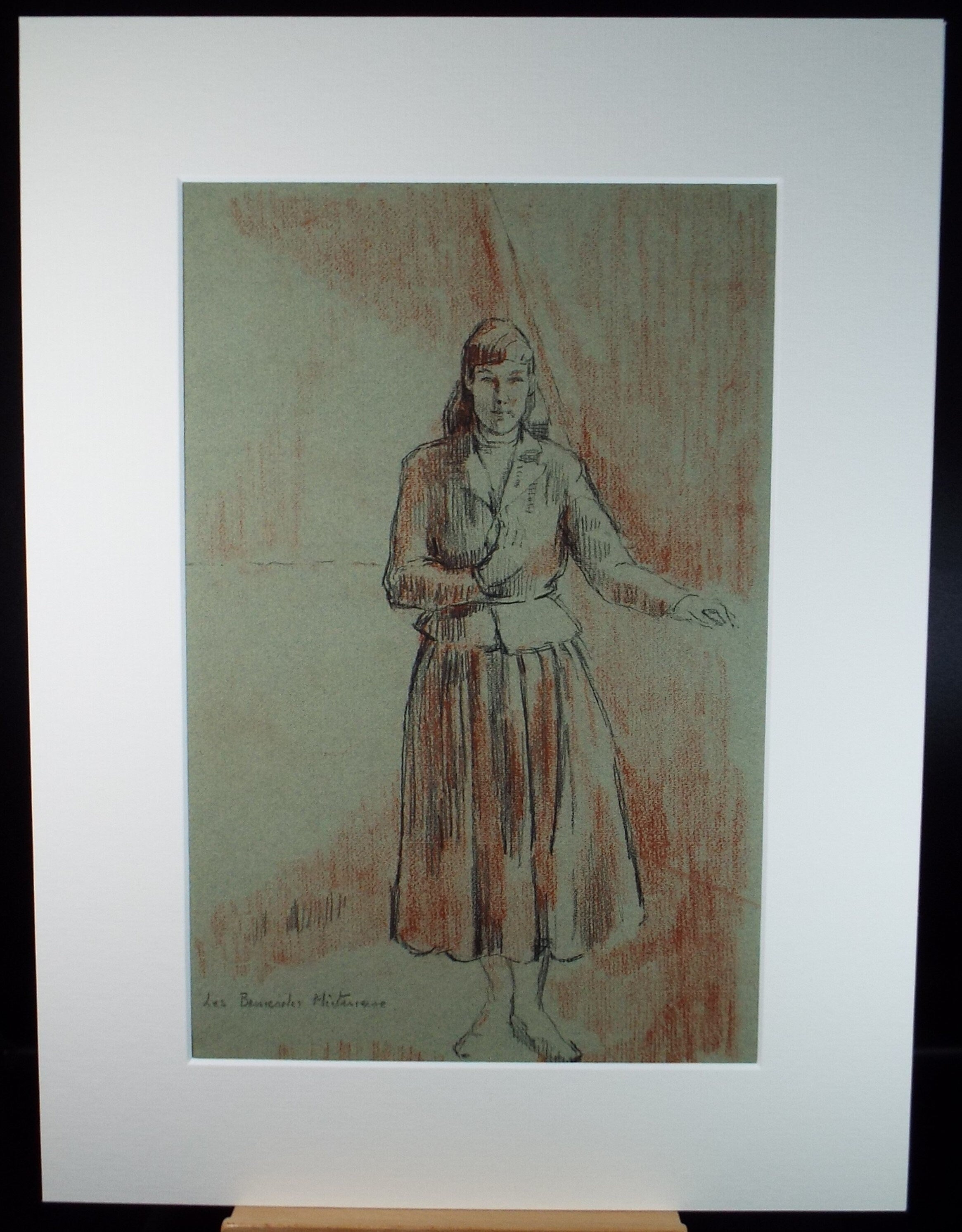 Original Pastel,'Standing Figure in Red', Hilda Burford (1887-1957), 1940's