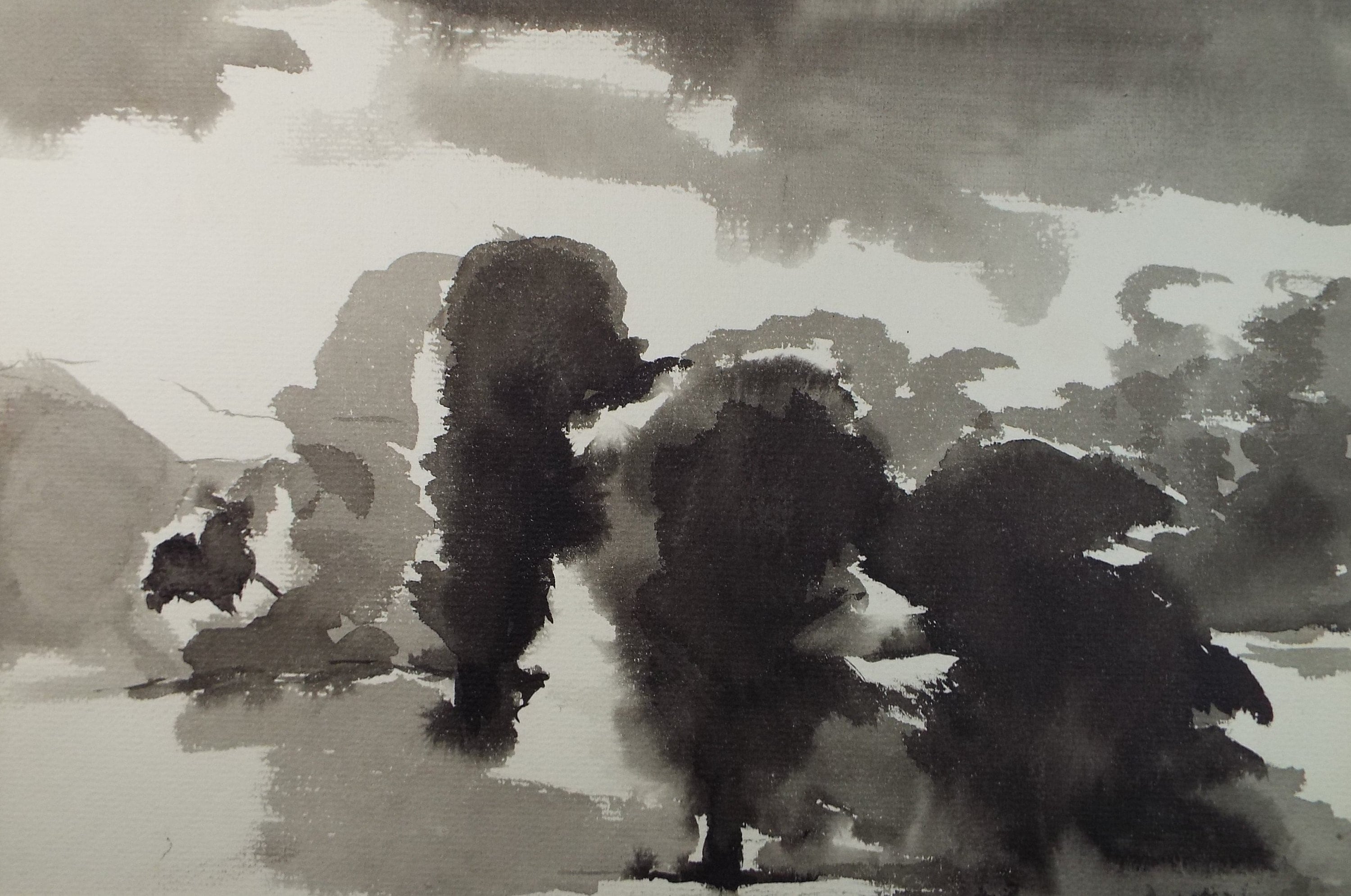 Original Watercolour, 'Elm Trees', Circa 1990, Mariota Bosanquet 1923 -2022
