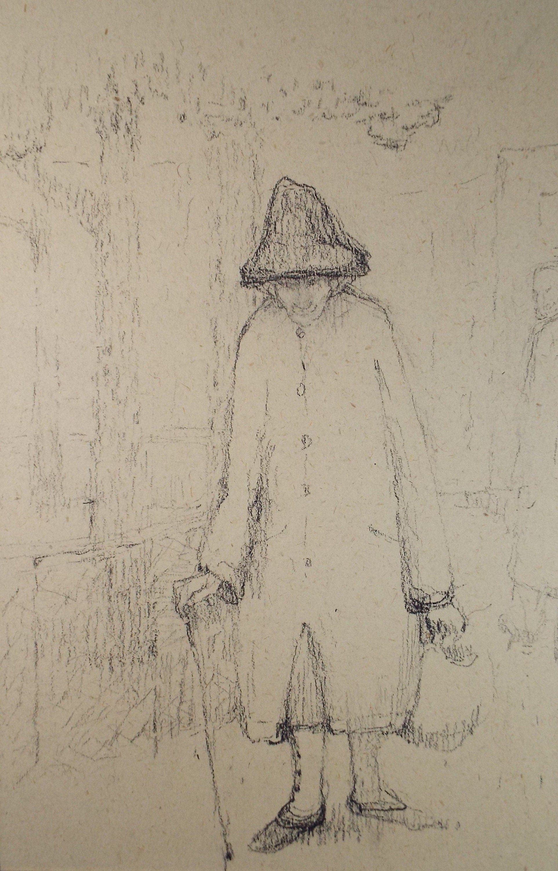 Original Pastel, 'Woman with Shopping', Circa 1990, Mariota Bosanquet 1923 -2022