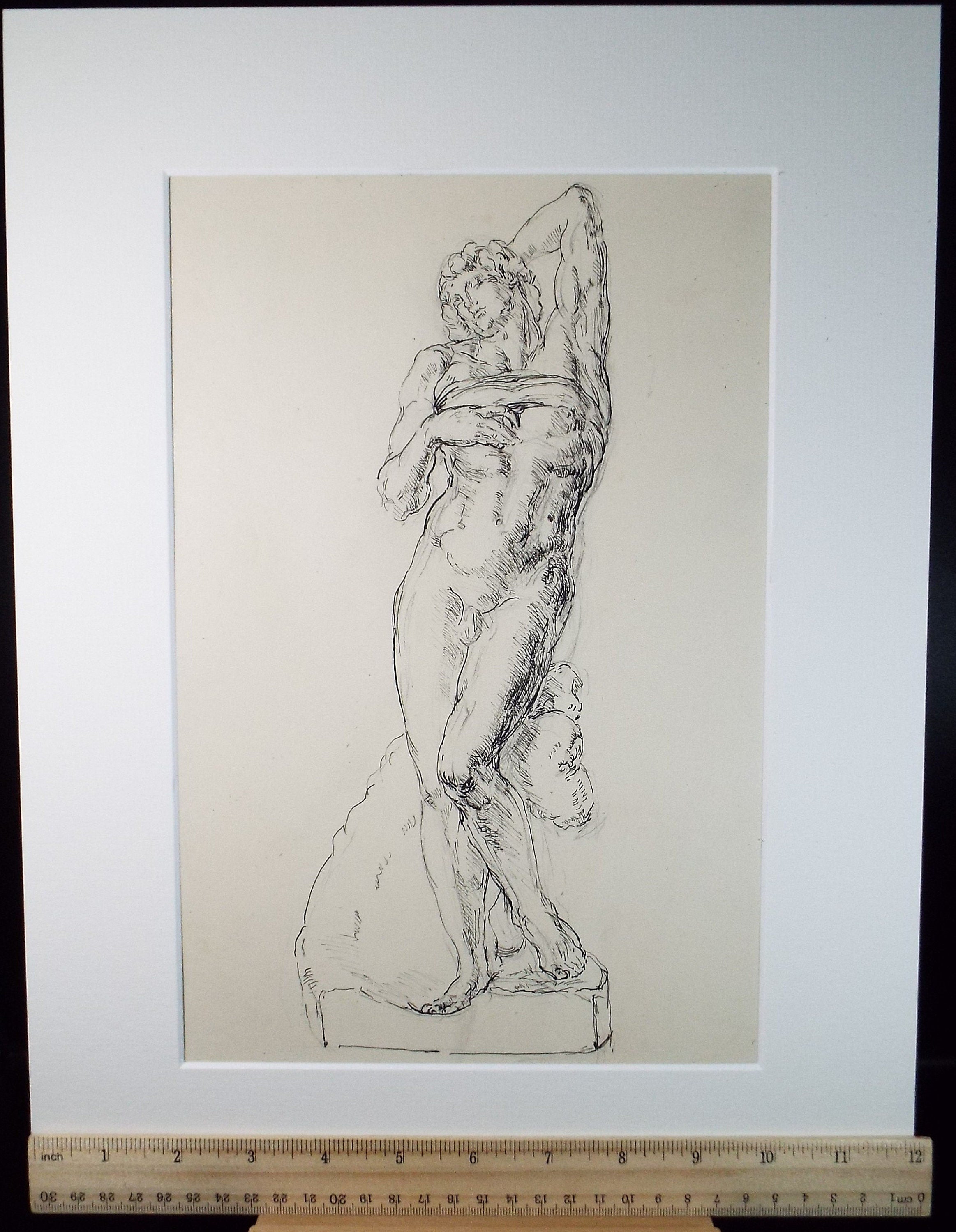 Original Pen & Ink Sketch,'Classical Figure', 1940's, Hilda Burford 1887-1957