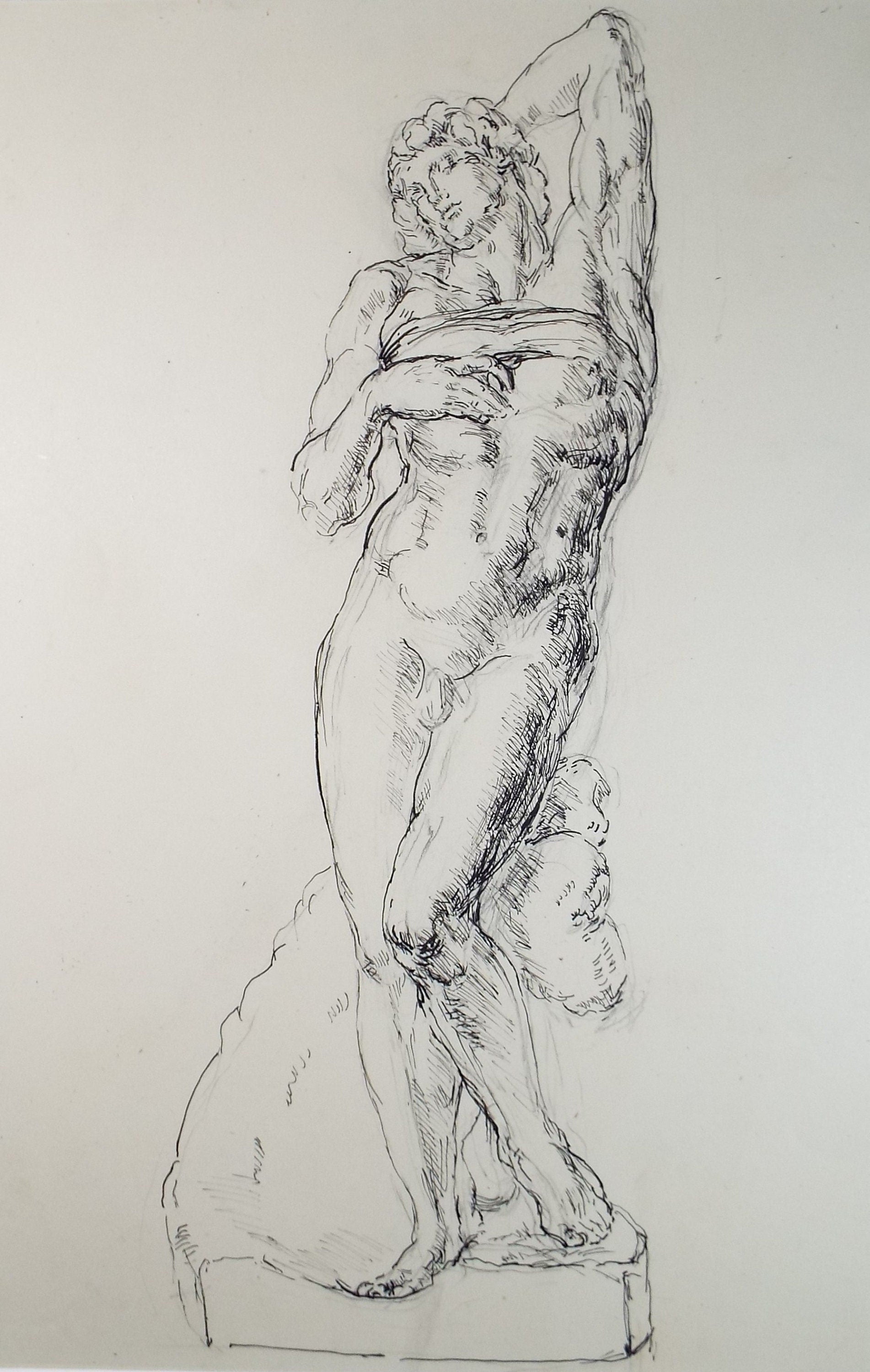 Original Pen & Ink Sketch,'Classical Figure', 1940's, Hilda Burford 1887-1957