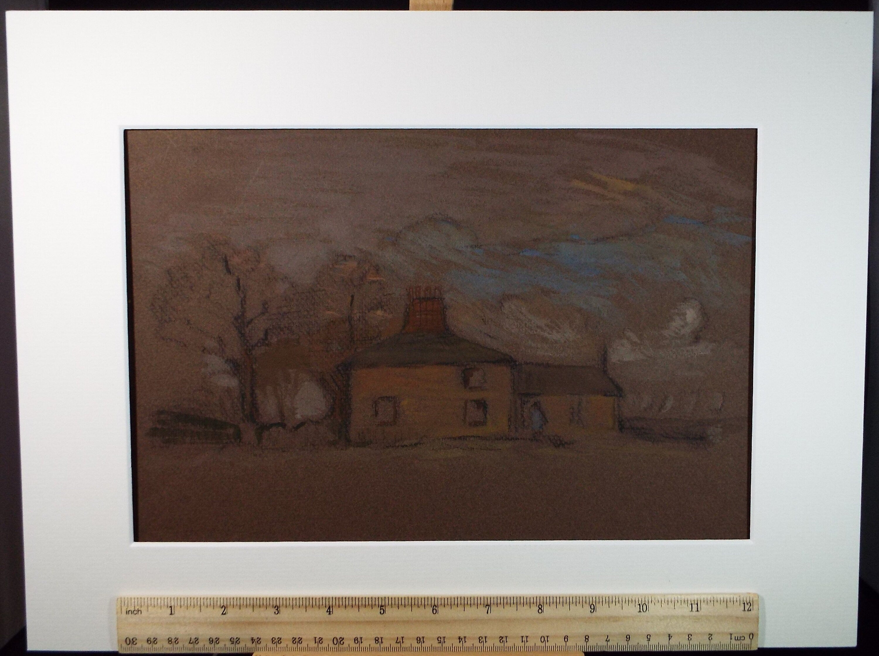 Original Pastel 'Cottage in a Landscape', c1990, Mariota Bosanquet 1923 -2022