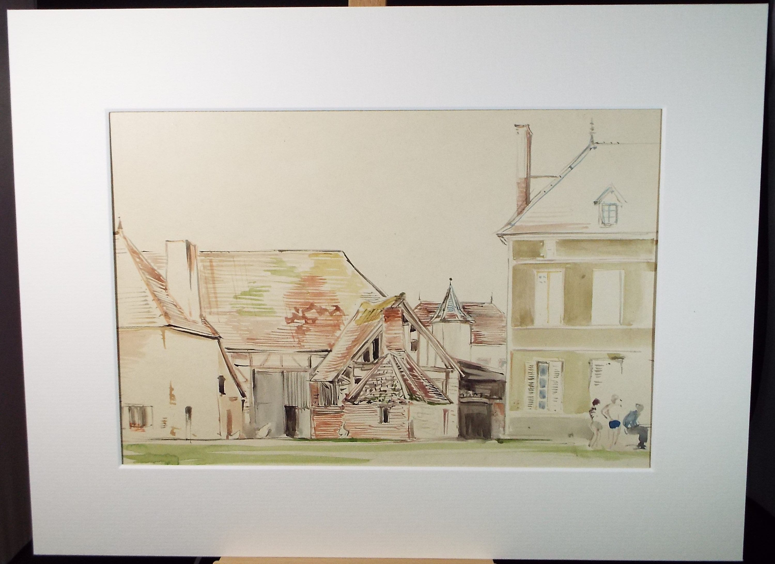 Original Watercolour,'French Barns and Manor ', Circa 1950's, Unknown artist