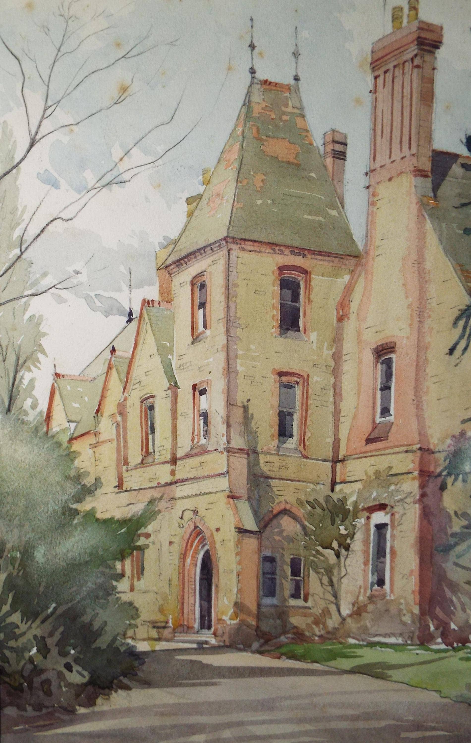Original Watercolour, 'Devonshire House, Surbiton', 1945, Unknown artist