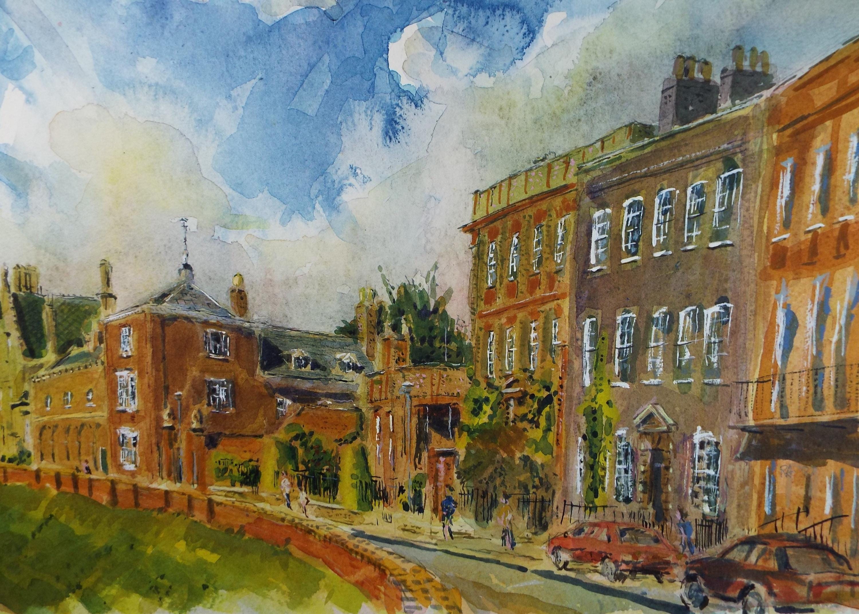 Original Watercolour,'Street Scene with Figures', Roger Alsop, dated 1987