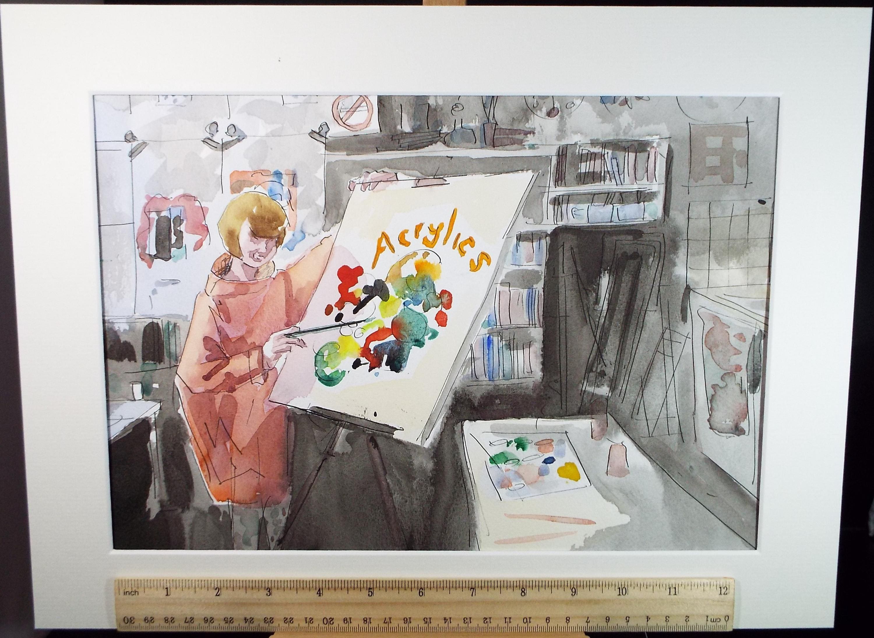 Original Watercolour, 'The Art Class', June Bevan, Circa 1990's