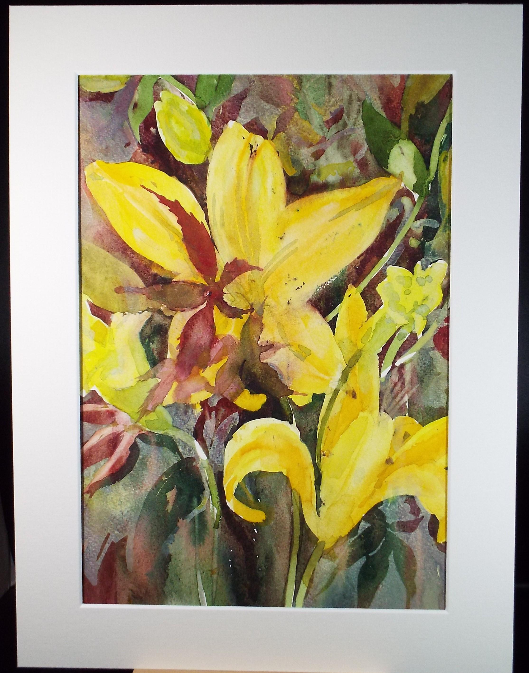 Original Watercolour, 'Still Life of Yellow Lily', June Bevan, Circa 1990's