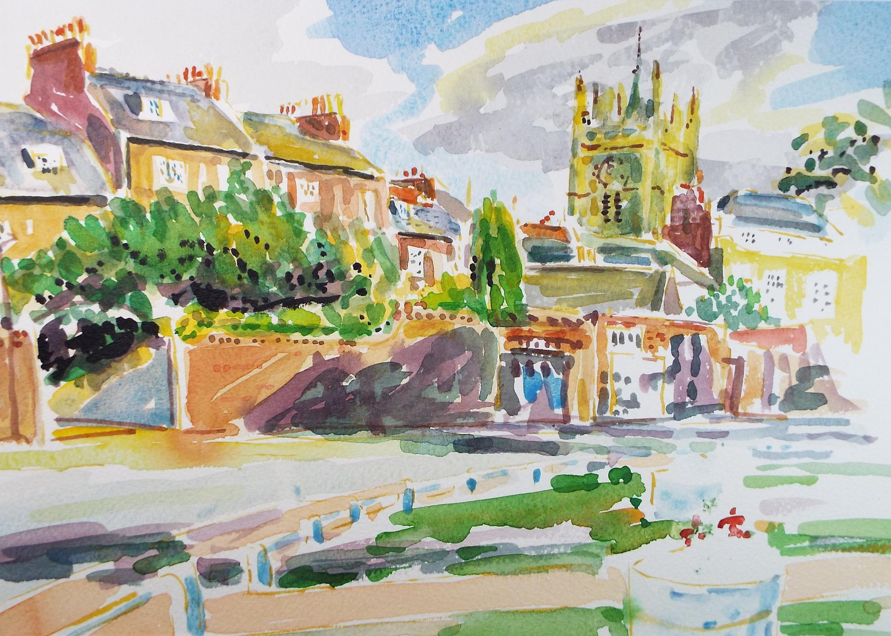 Original Watercolour,'Street scene', Roger Alsop, dated 1986