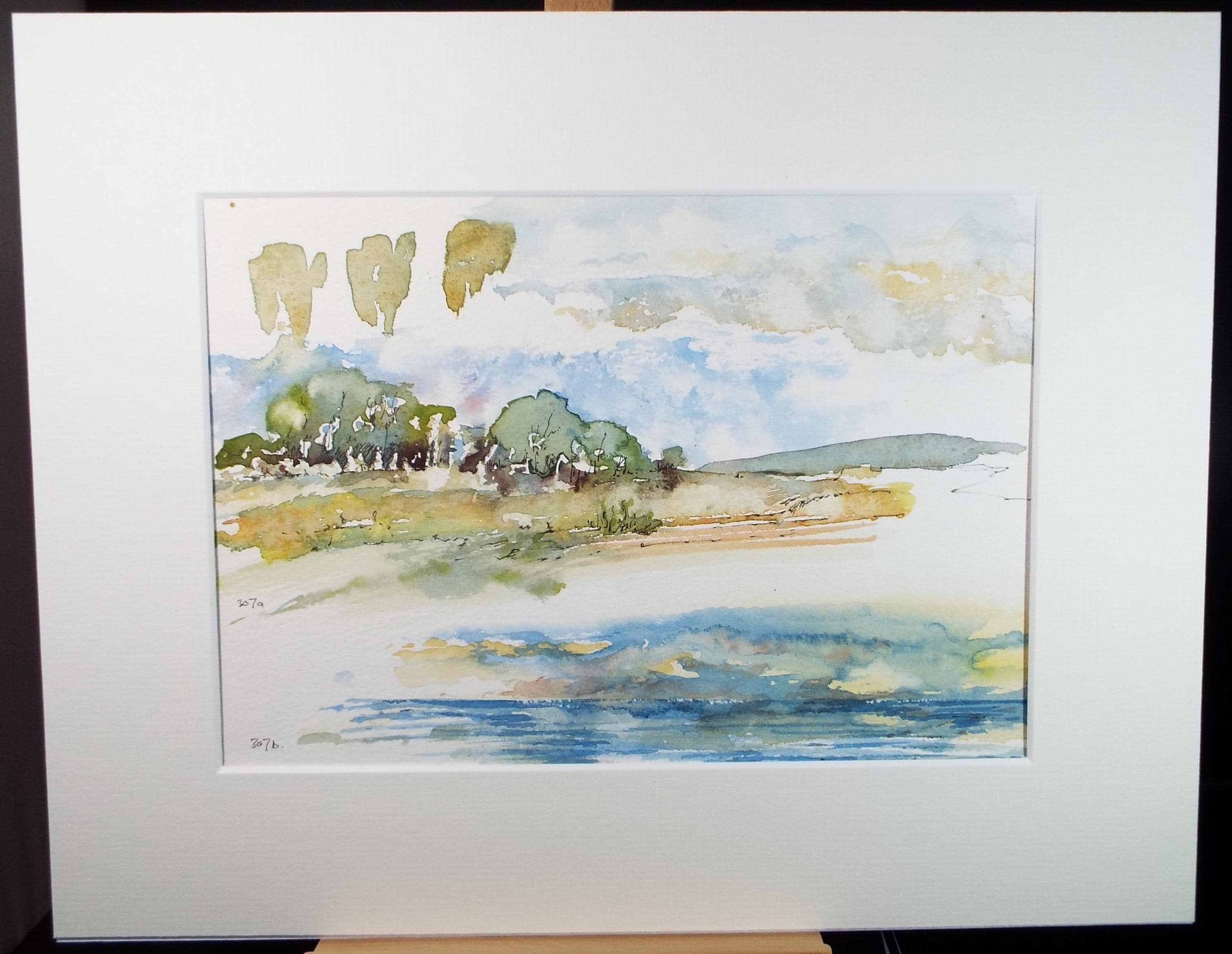 Original Watercolour, 'Landscape and seascape', artist unknown, dated 1986