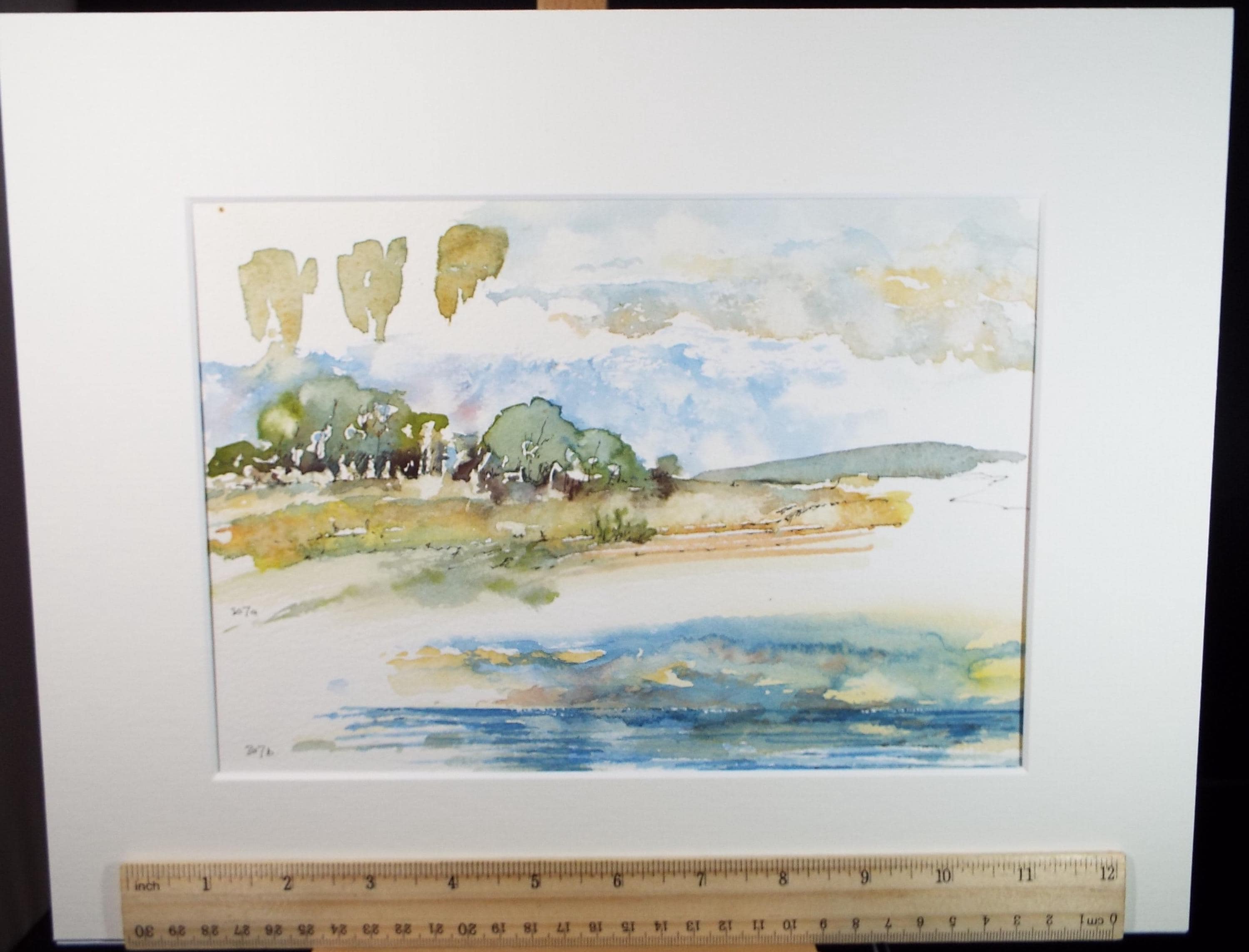Original Watercolour, 'Landscape and seascape', artist unknown, dated 1986