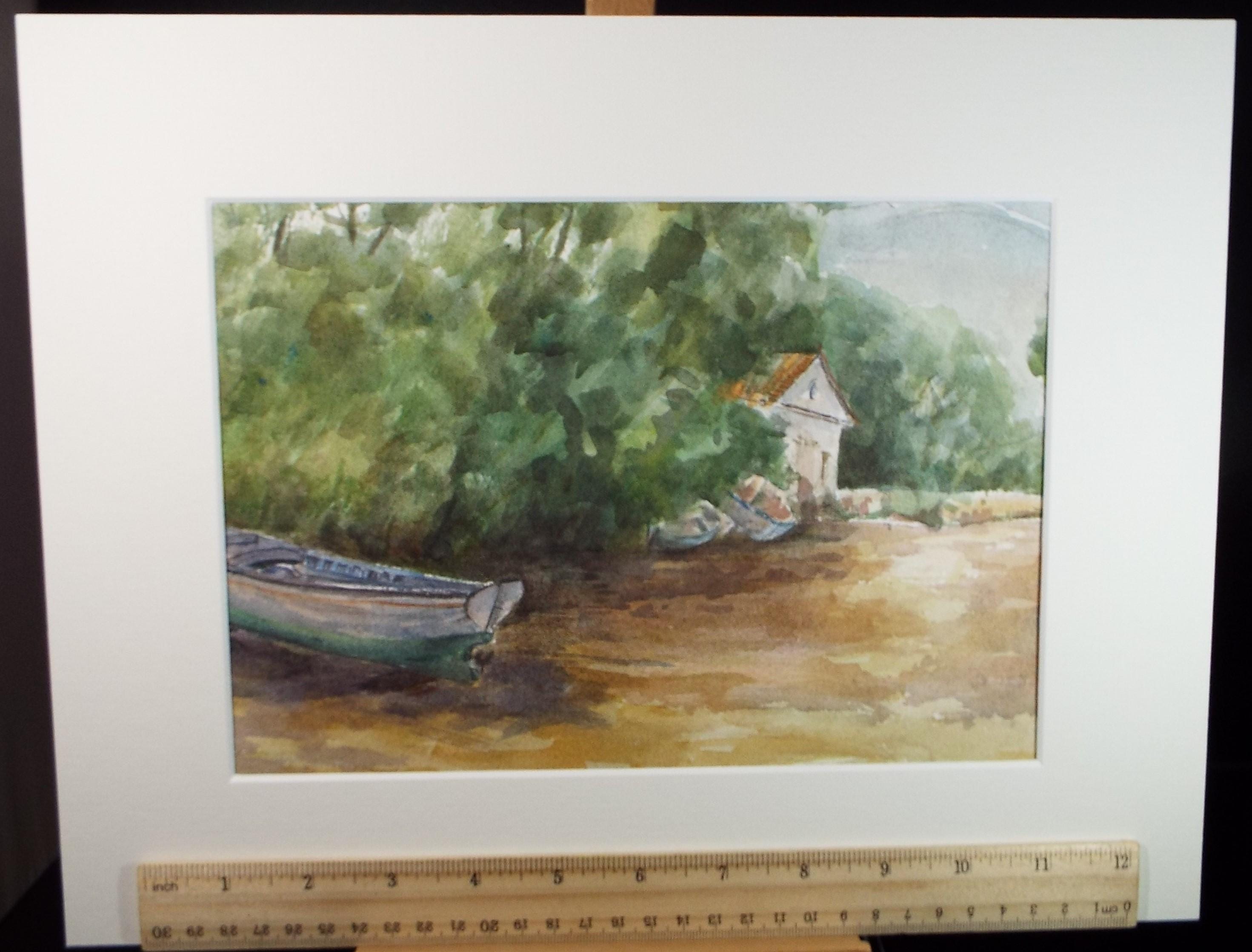 Original Watercolour,'Boats aground', circa 1980's , Ron Brooker