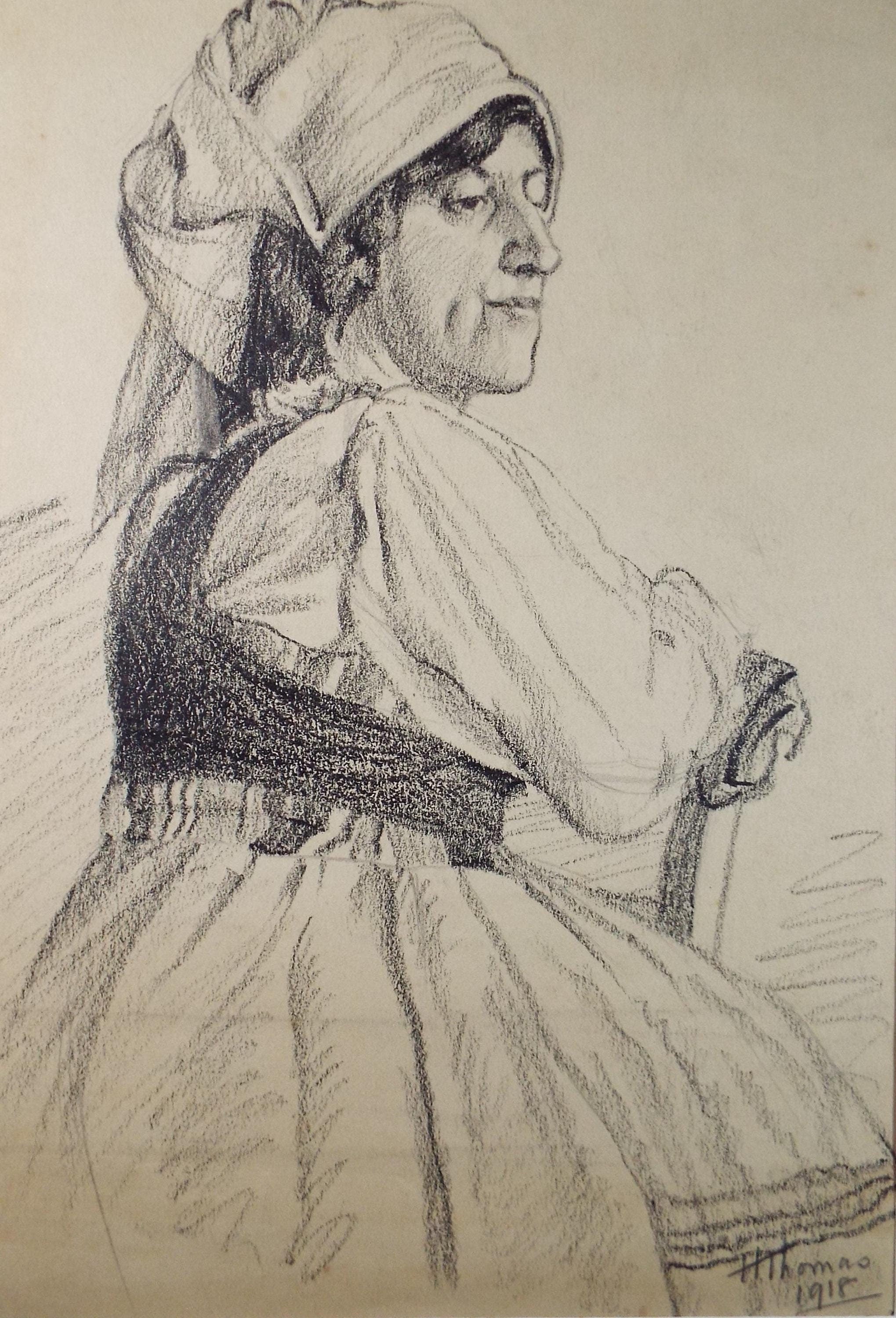 Original Pastel drawing, 'Seated Woman' , Harry Thomas, Dated 1918