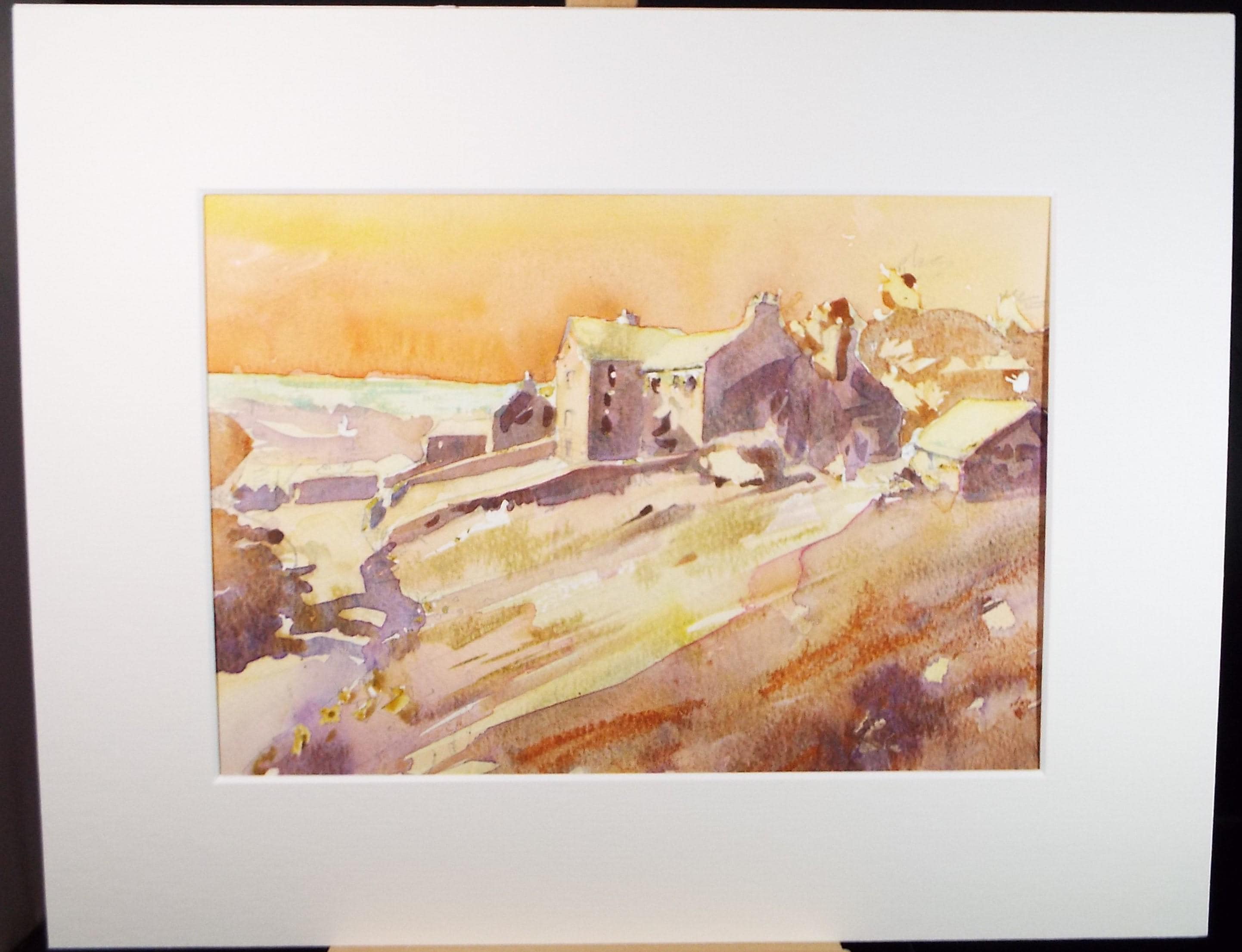 Original Watercolour, 'Landscape at Sunset', June Bevan, c1990's