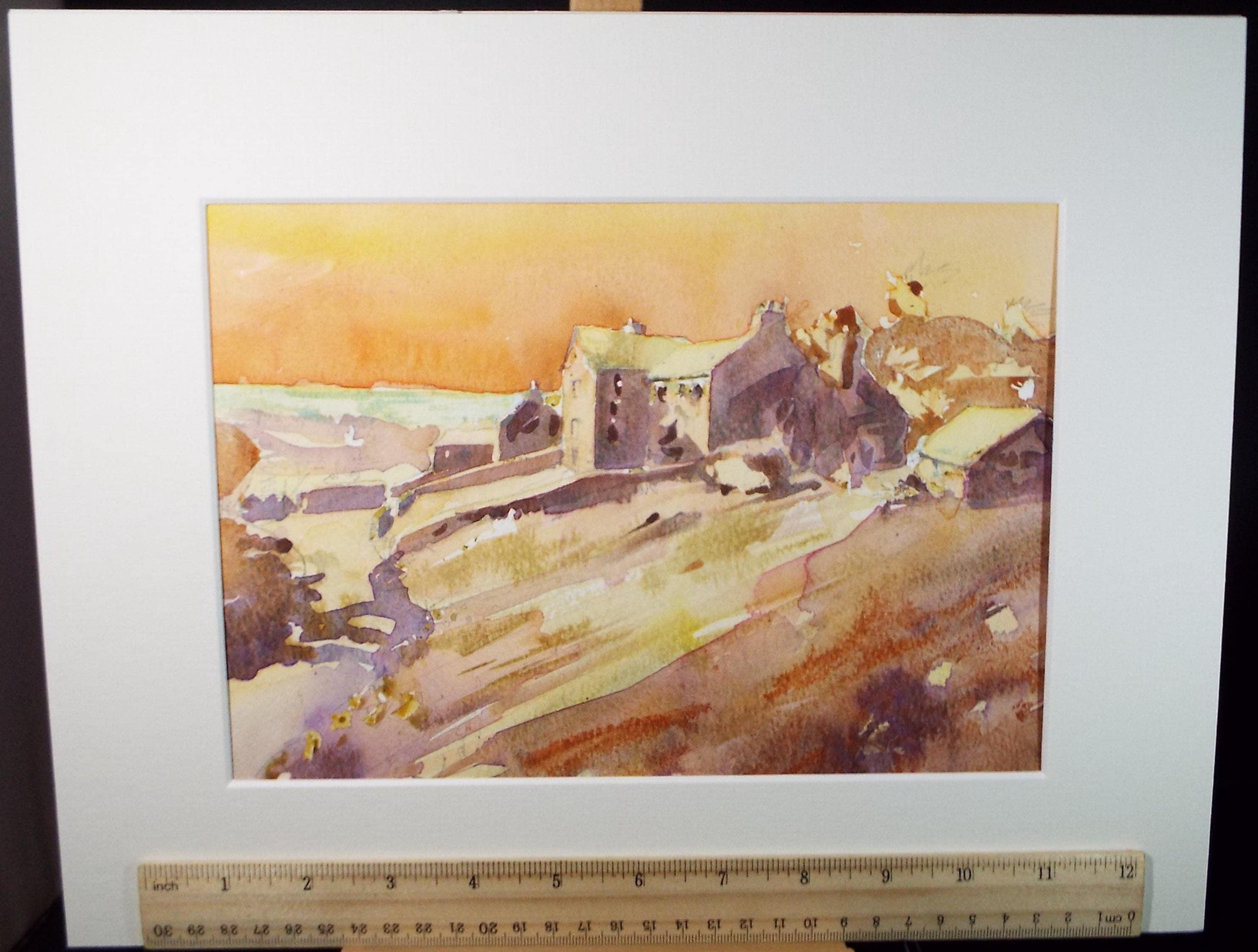 Original Watercolour, 'Landscape at Sunset', June Bevan, c1990's