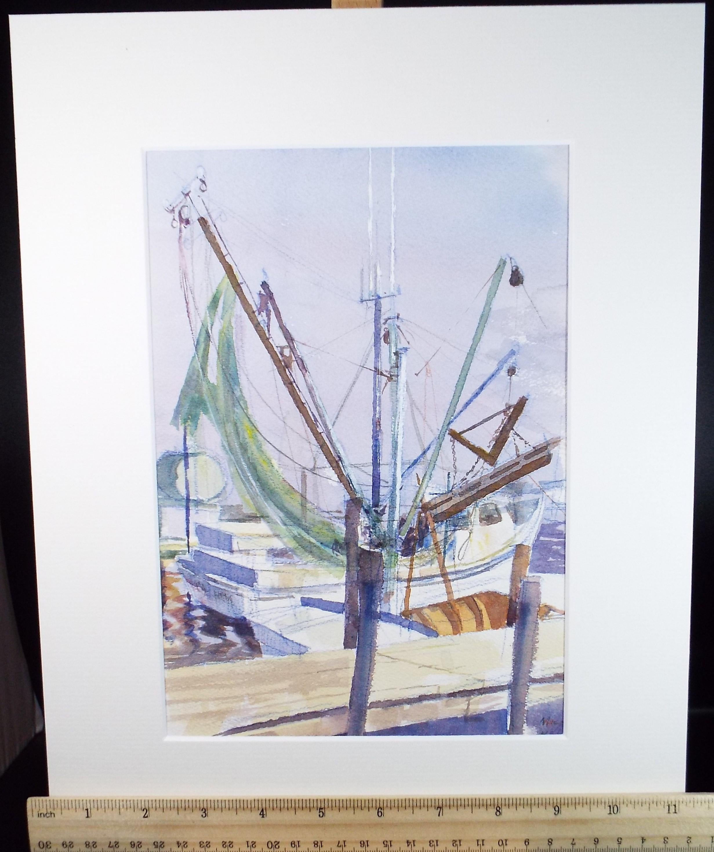 Original Watercolour 'Fishing trawler', Artist unknown, dated 1987