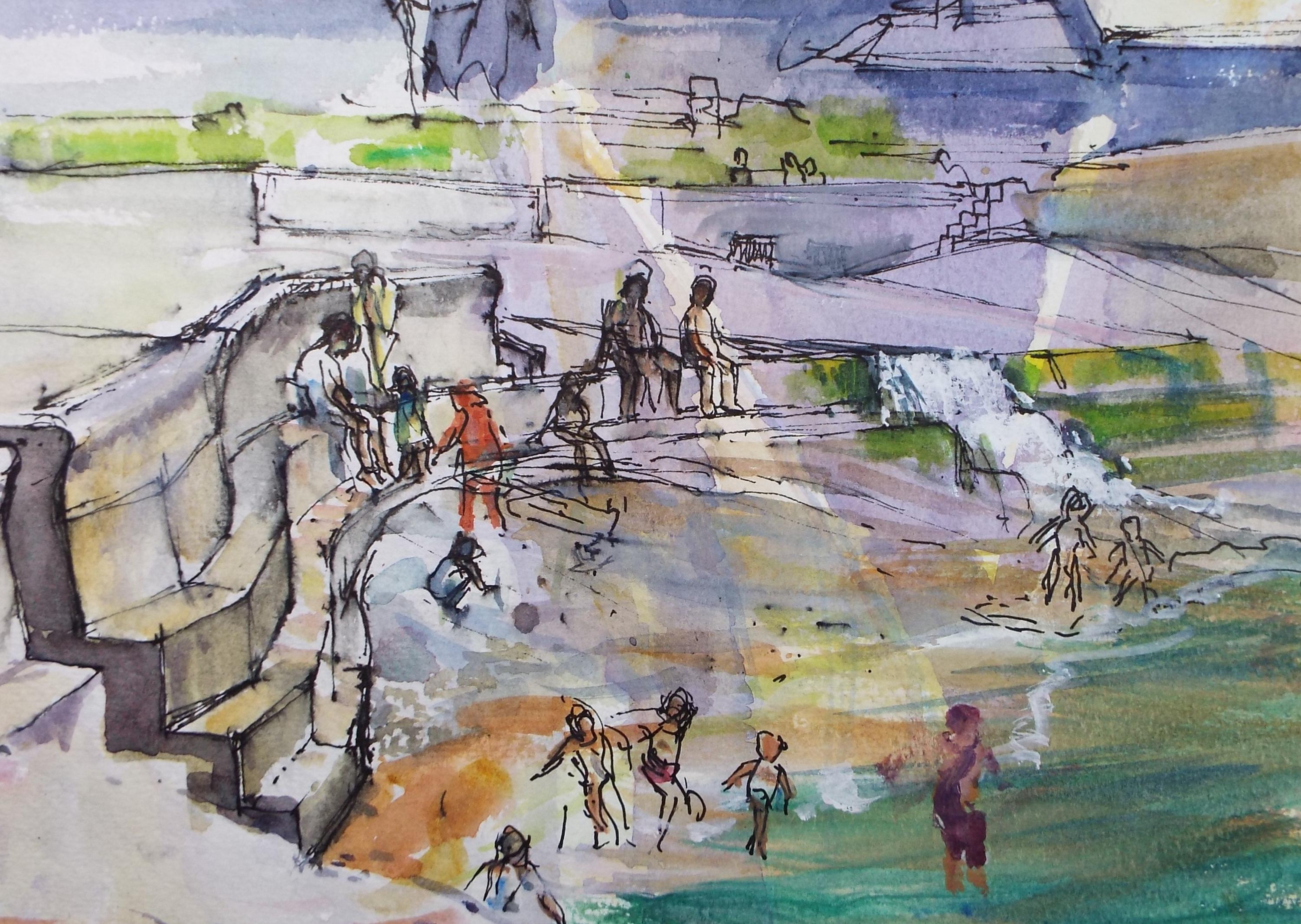 Original Watercolour 'Portholland', Artist unknown, circa 1980's