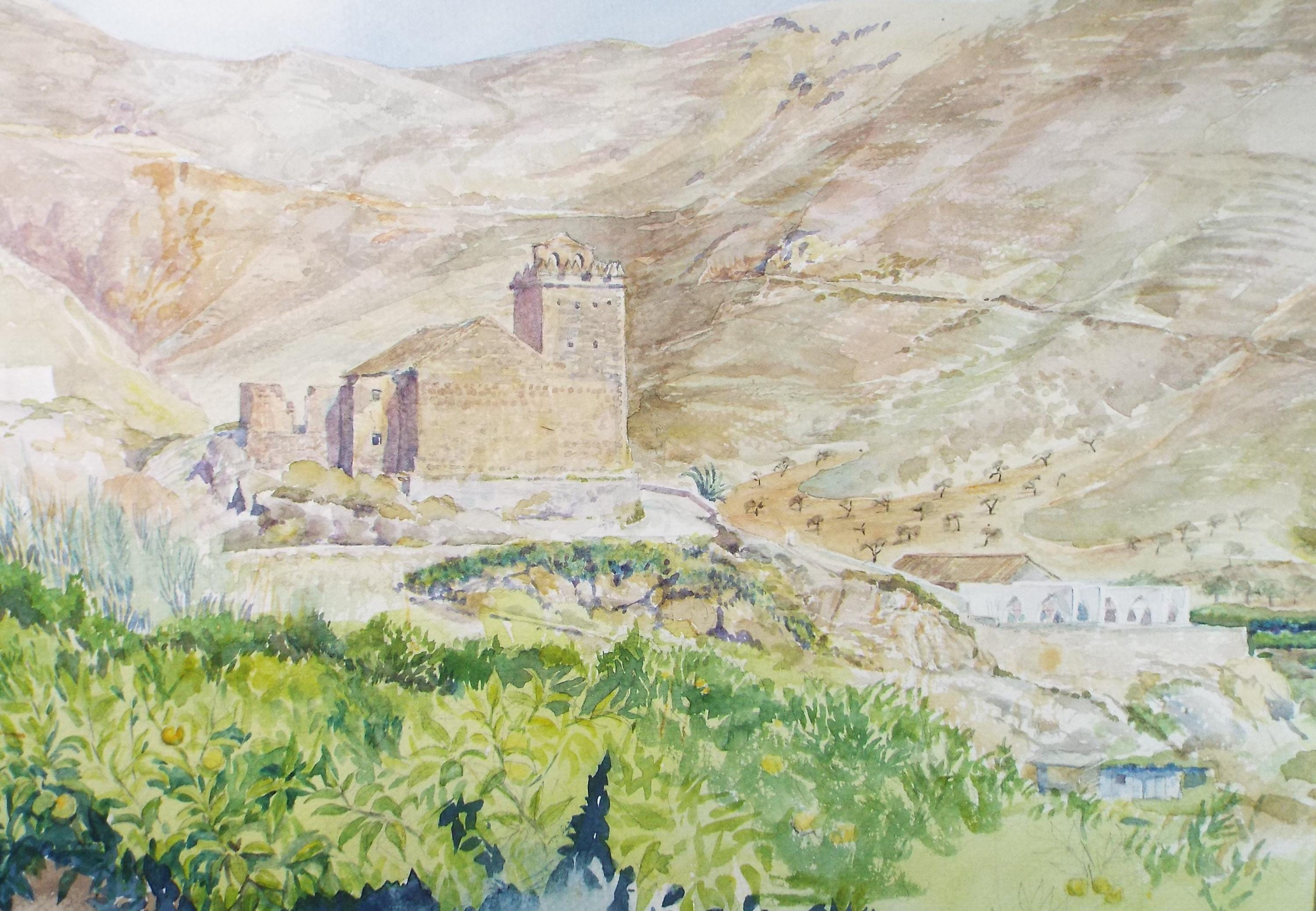 Original Watercolour,'Mountain Village', dated 1982 , Ron Brooker