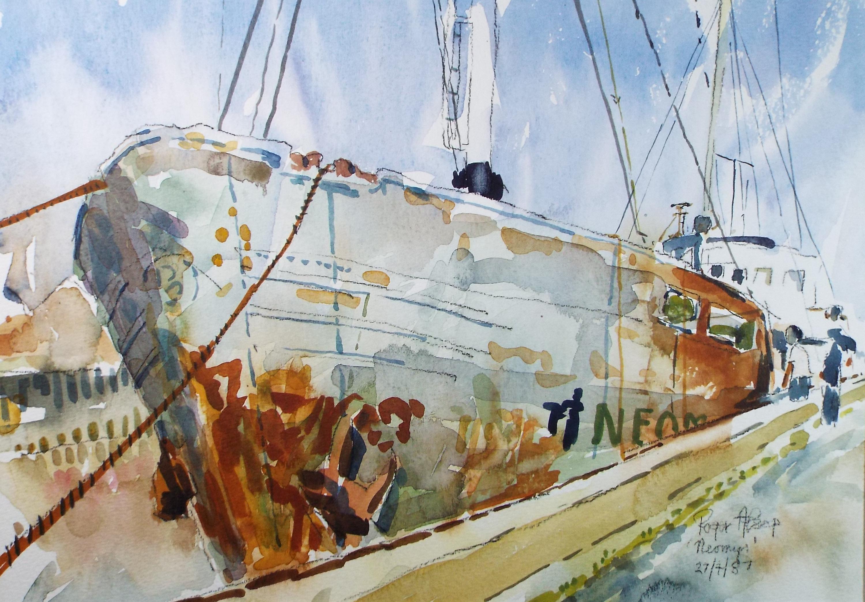 Original Watercolour,'Freighter Neomys', Roger Alsop, dated 1987