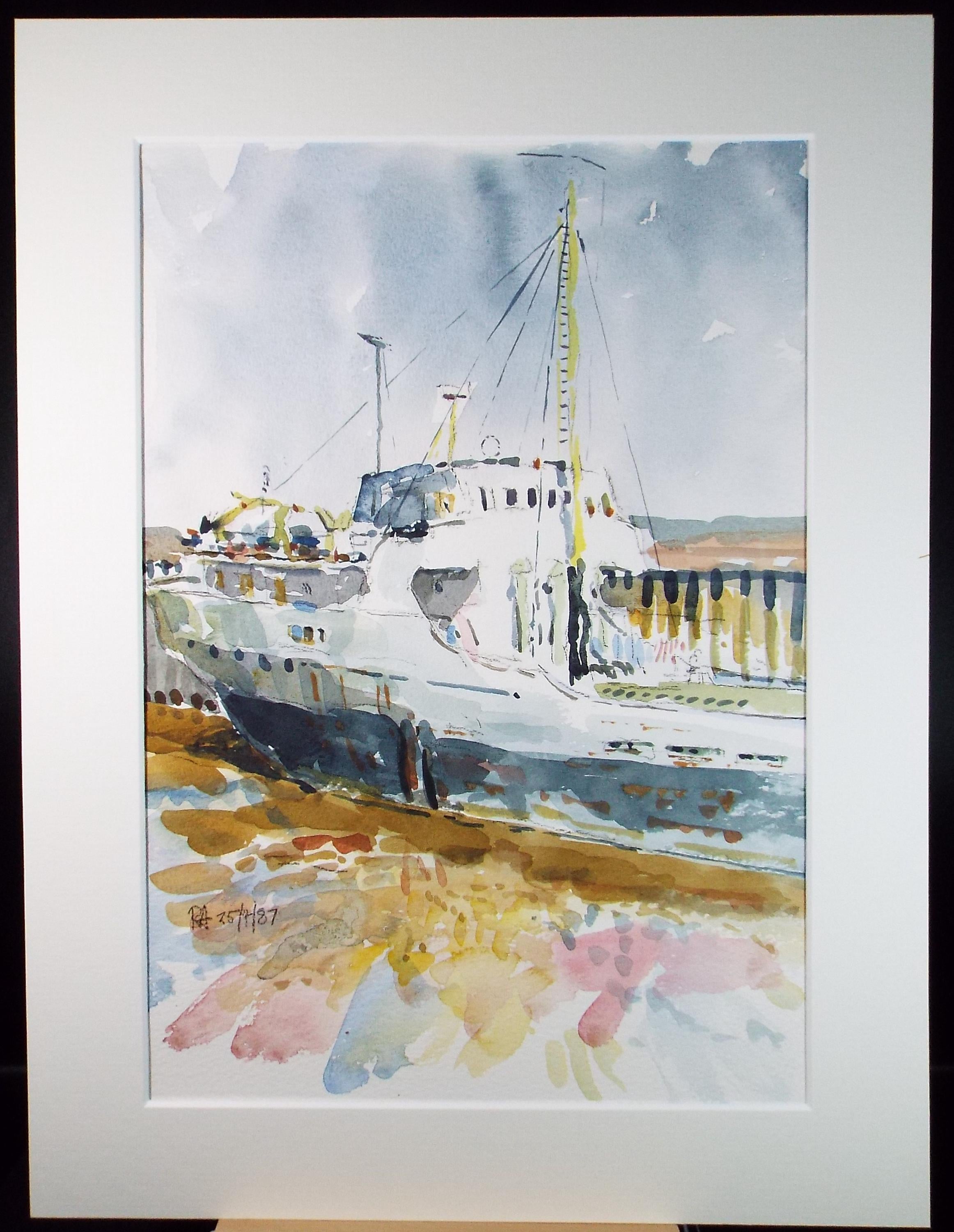 Original Watercolour,'Freighter', Roger Alsop, dated 1987