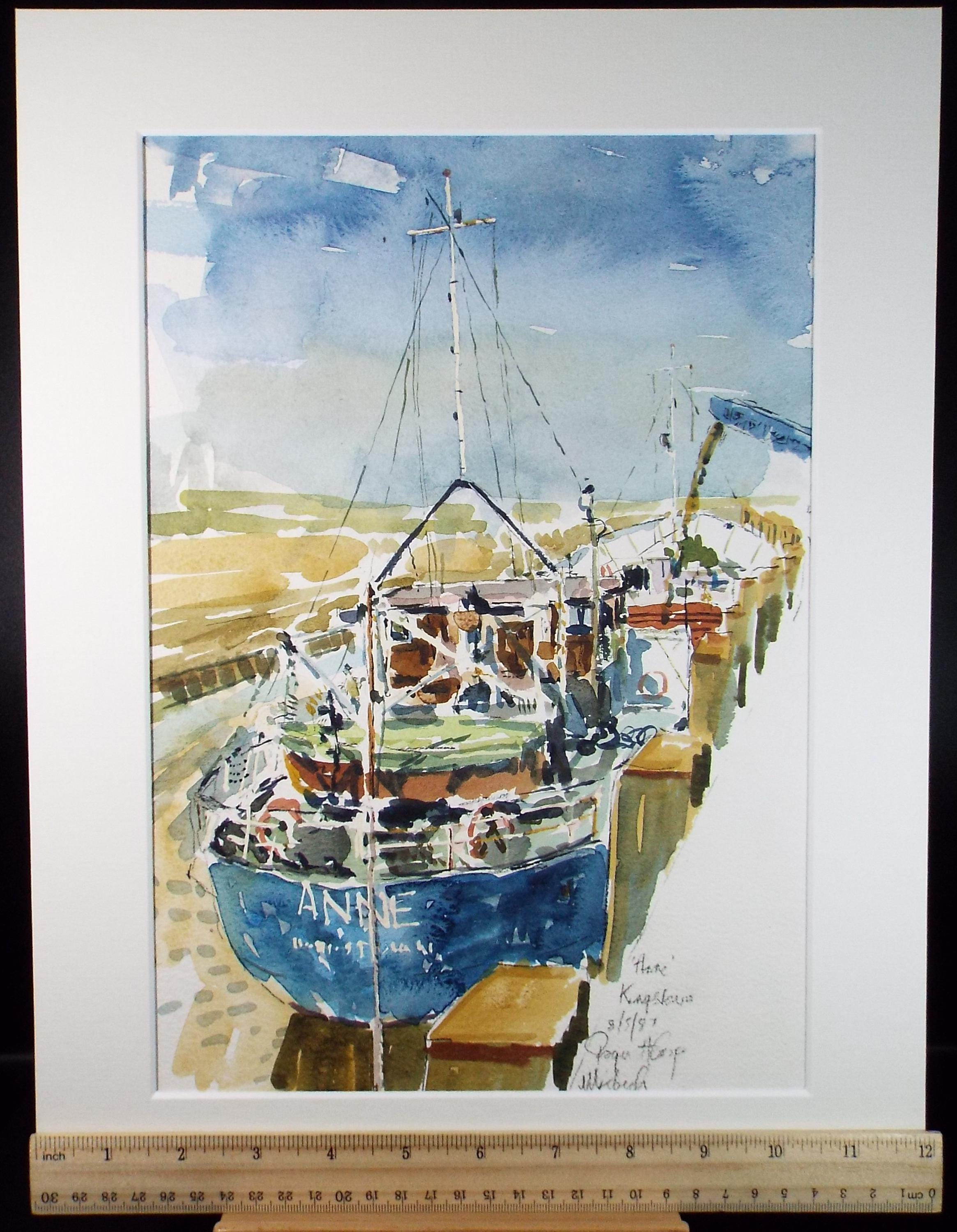 Original Watercolour,'Freighter Anne', Roger Alsop, dated 1987