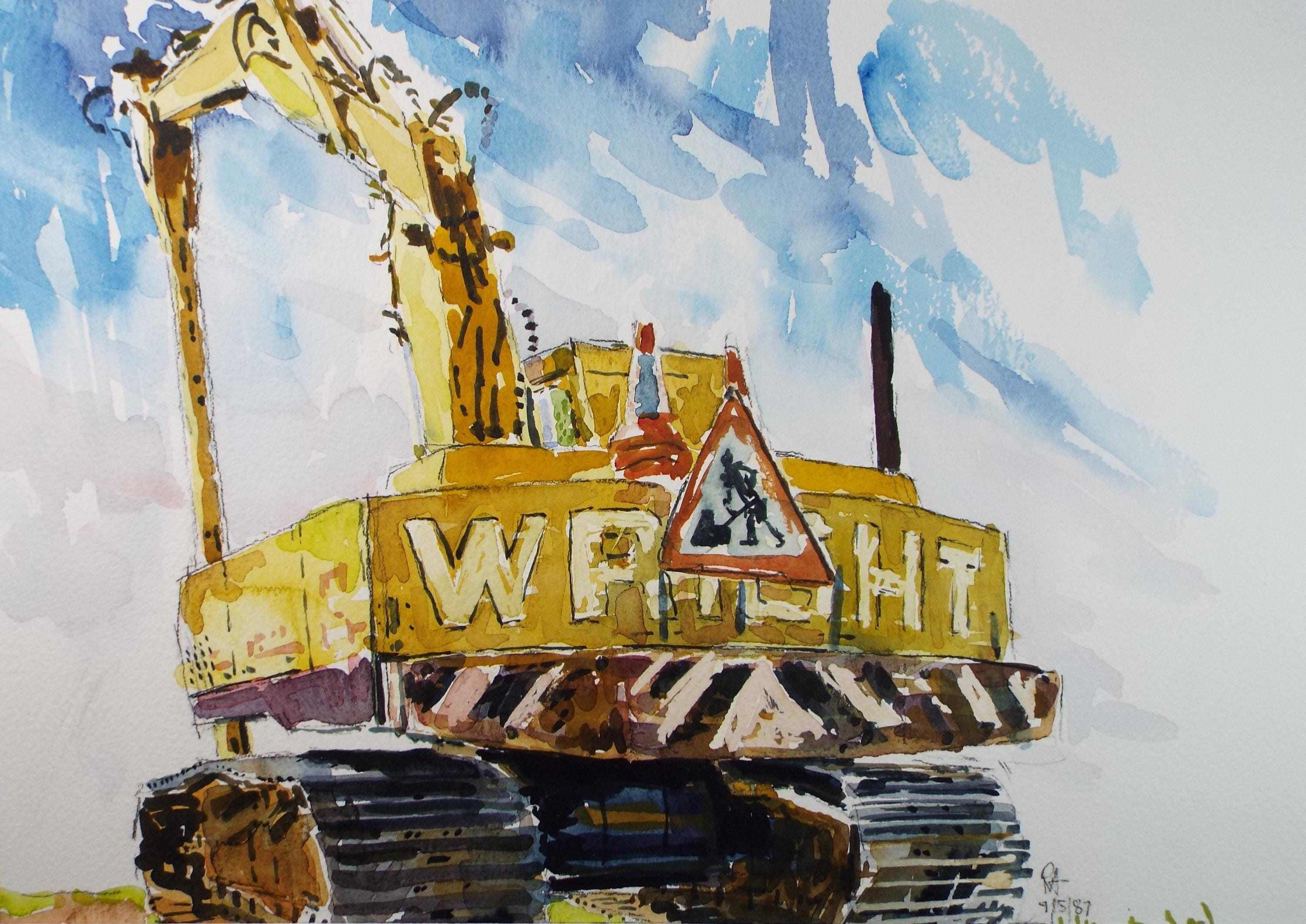 Original Watercolour,'Excavator', Roger Alsop, dated 1987