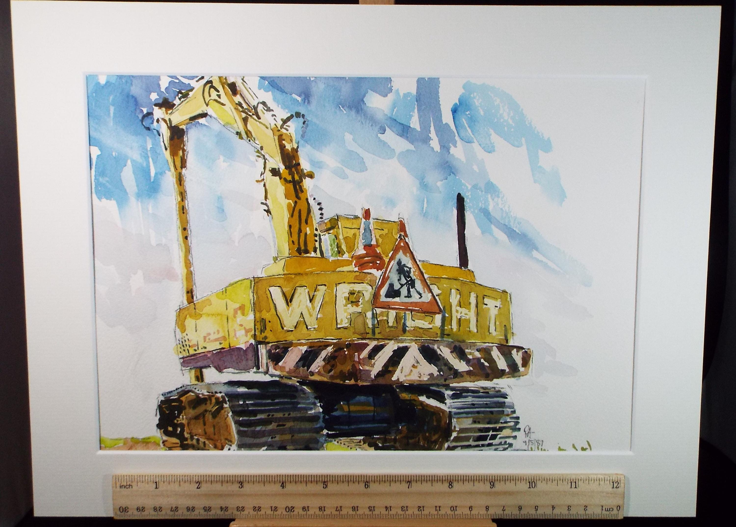 Original Watercolour,'Excavator', Roger Alsop, dated 1987