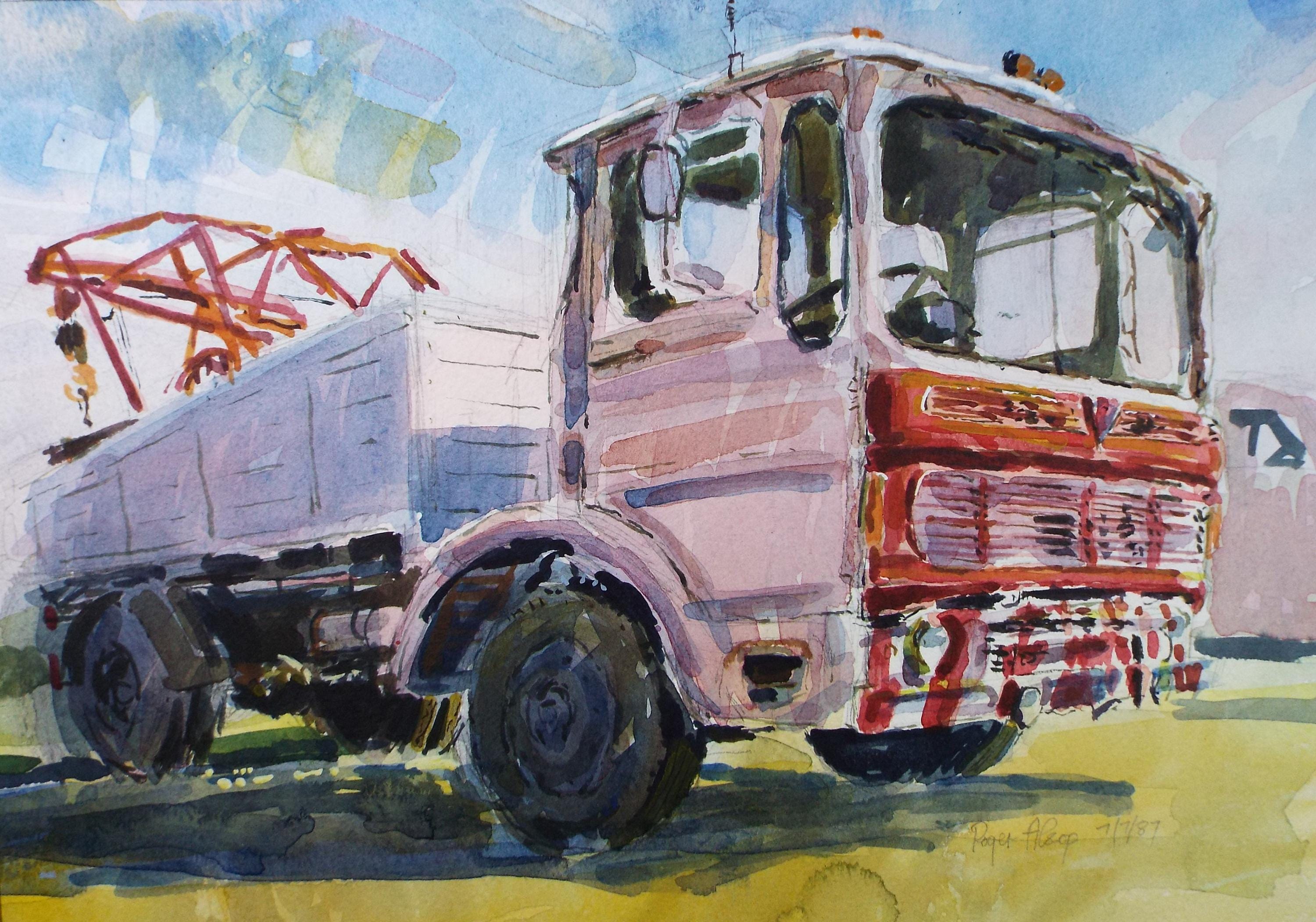 Original Watercolour,'Tipper Truck', Roger Alsop, dated 1987