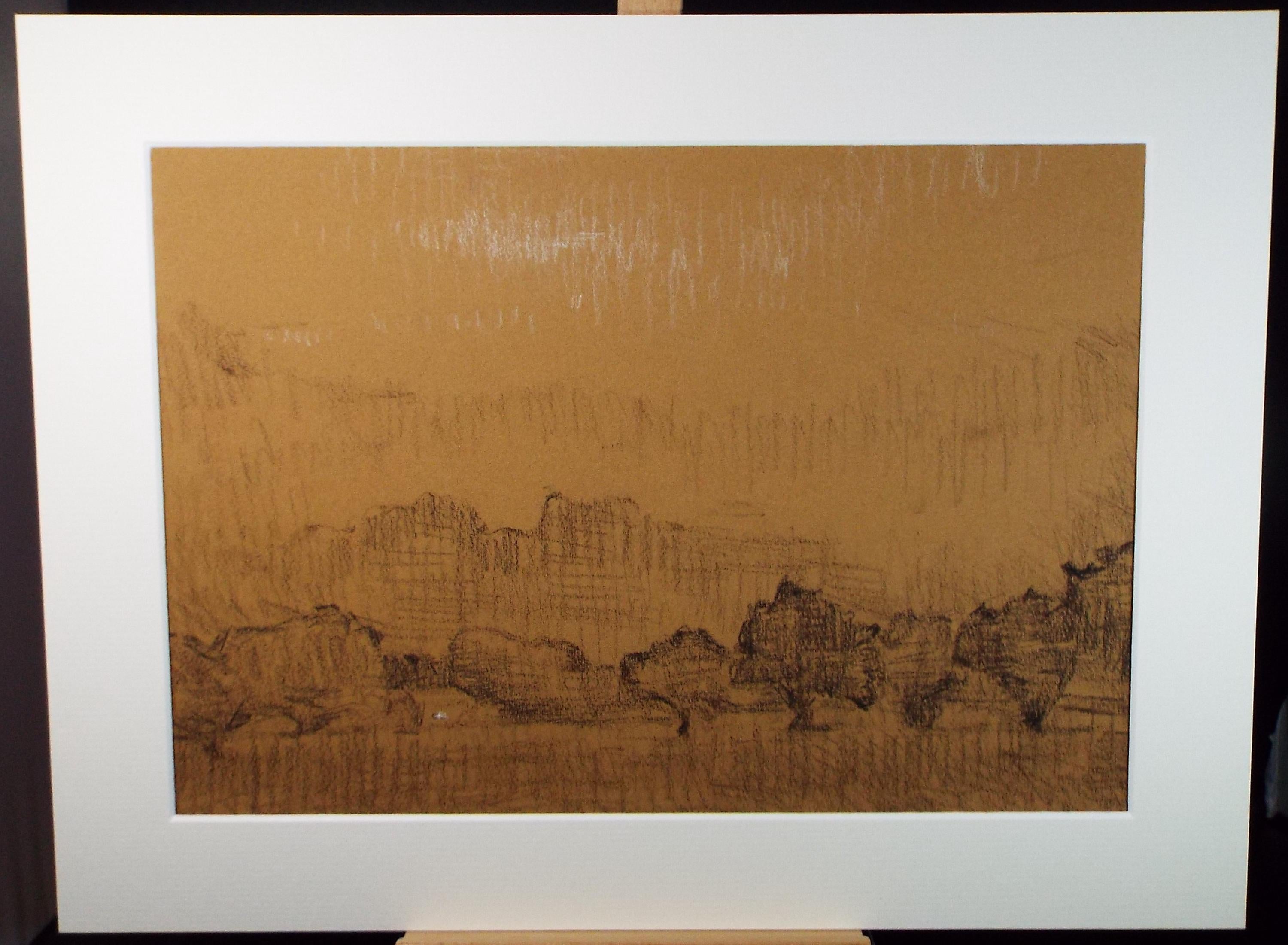 Original Pastel 'Landscape with trees', c1990, Mariota Bosanquet 1923 -2022