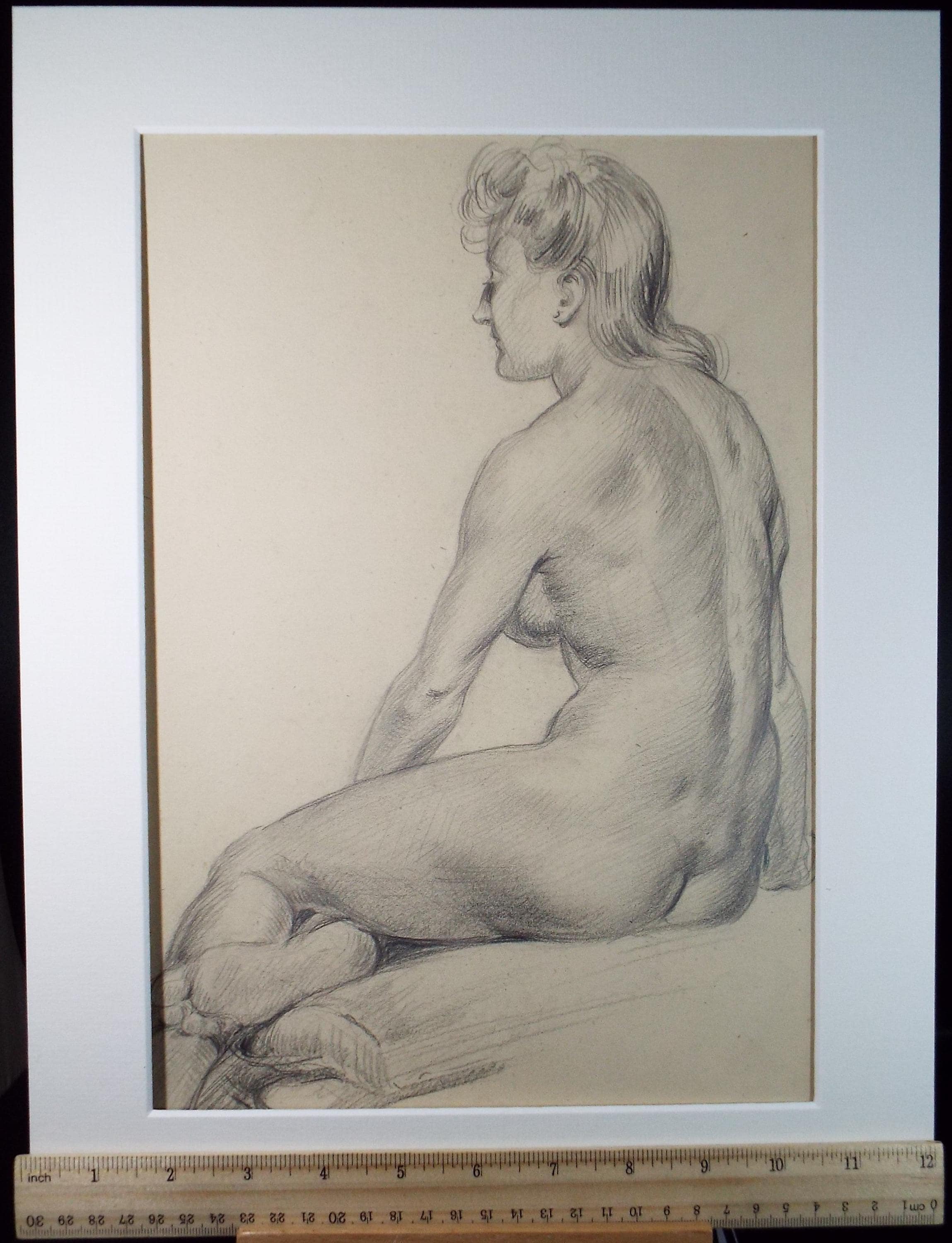 Pencil drawing 'Seated Nude', c1940s, Katherine Rose Edmead 1894-1976