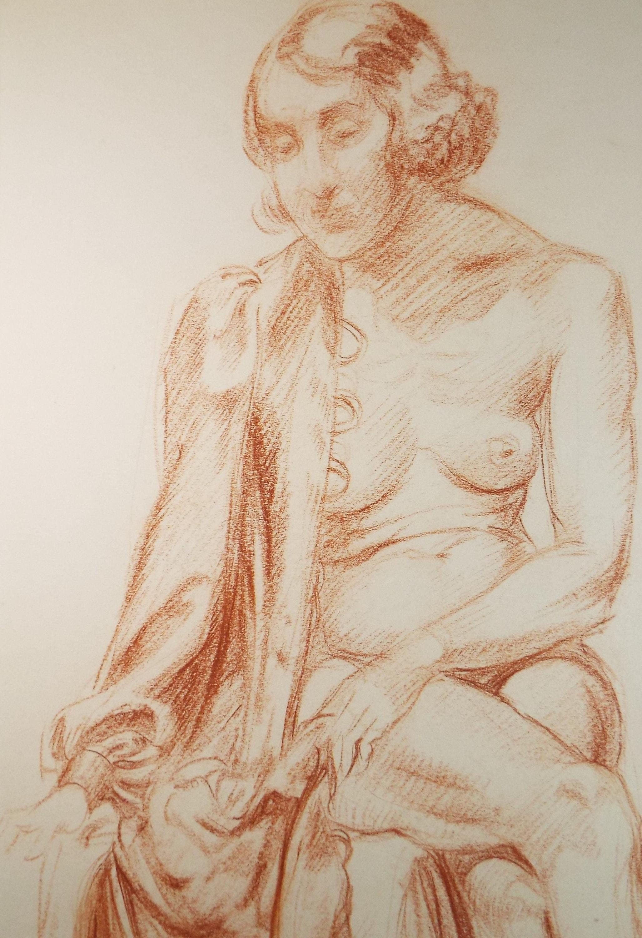 Pastel drawing 'Seated Nude', c1940s, Katherine Rose Edmead 1894-1976