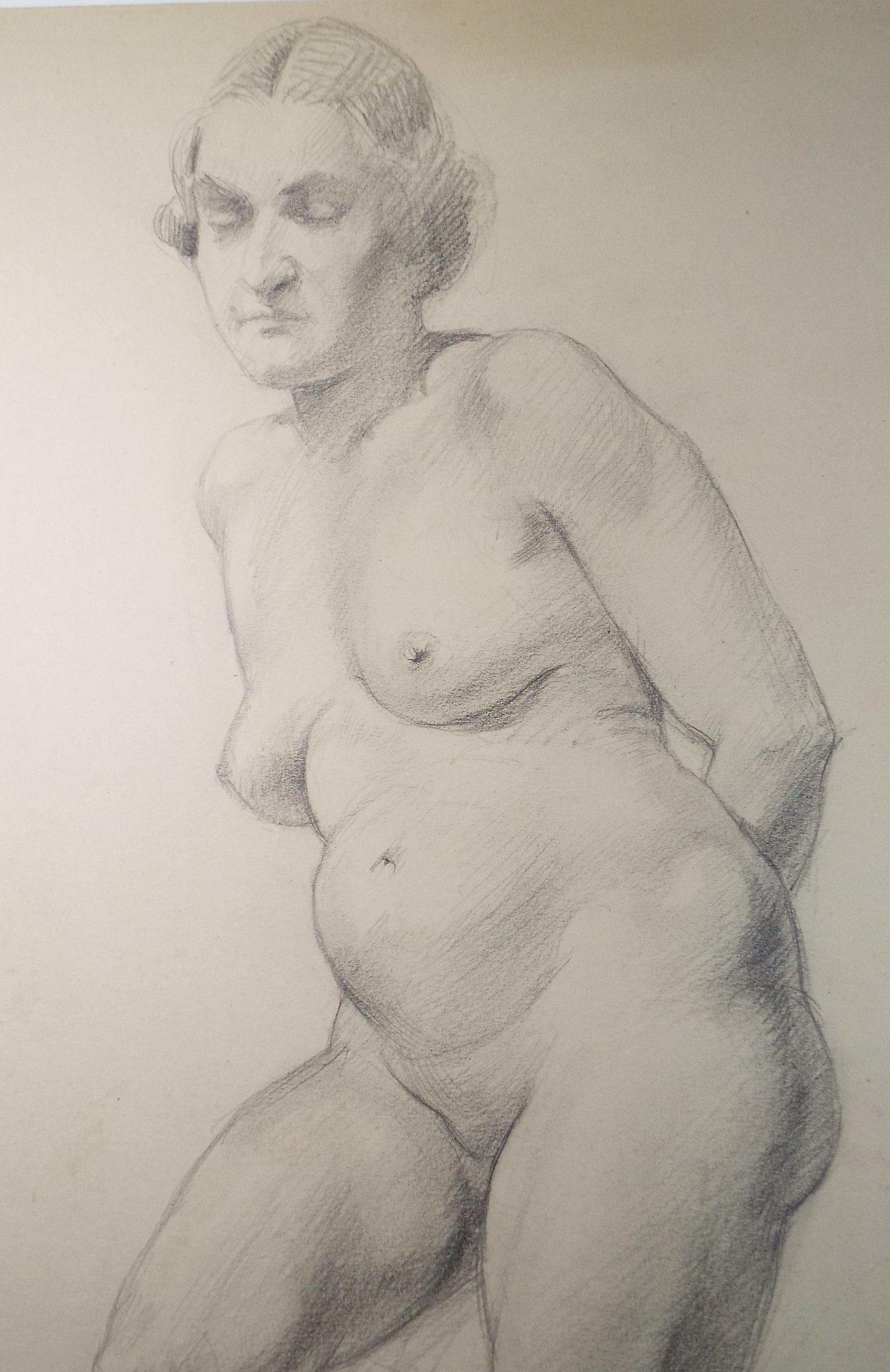 Pencil drawing 'Seated Nude', c1940s, Katherine Rose Edmead 1894-1976