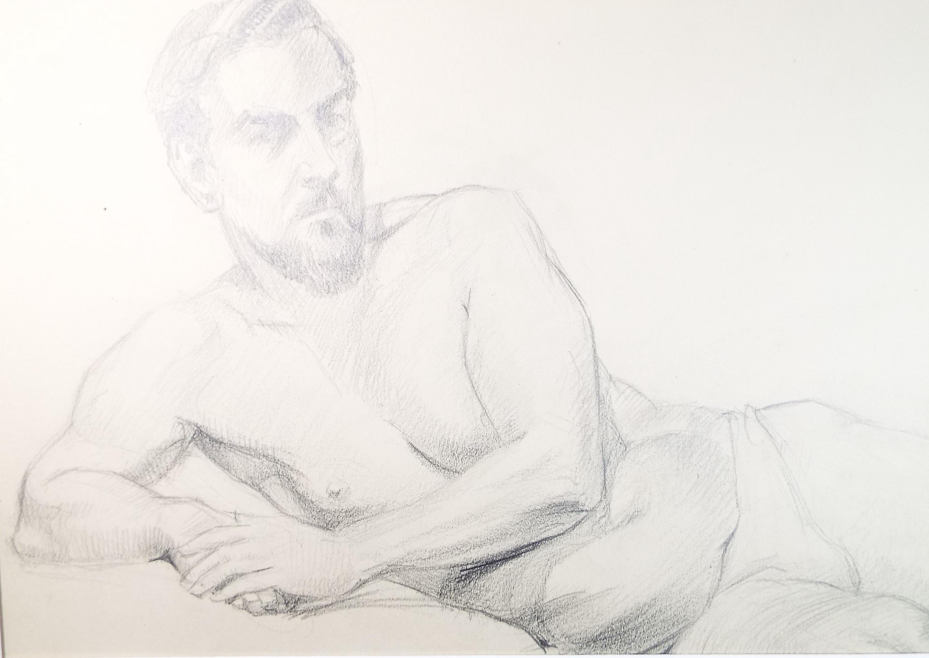 Pencil drawing 'Reclining Male Nude', c1940s, Katherine Rose Edmead 1894-1976