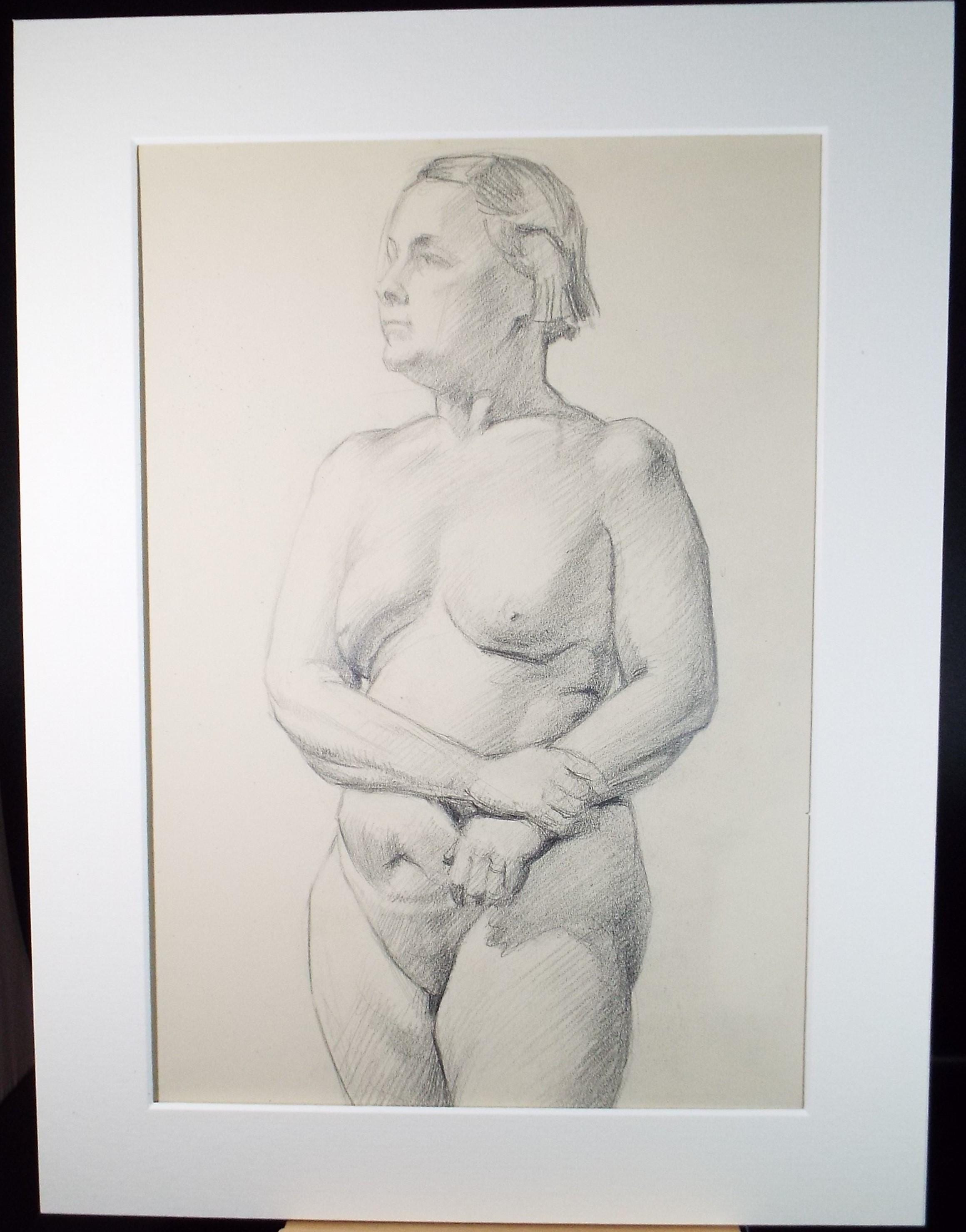 Original Pencil drawing 'Standing Nude', c1940s, Katherine Rose Edmead 1894-1976