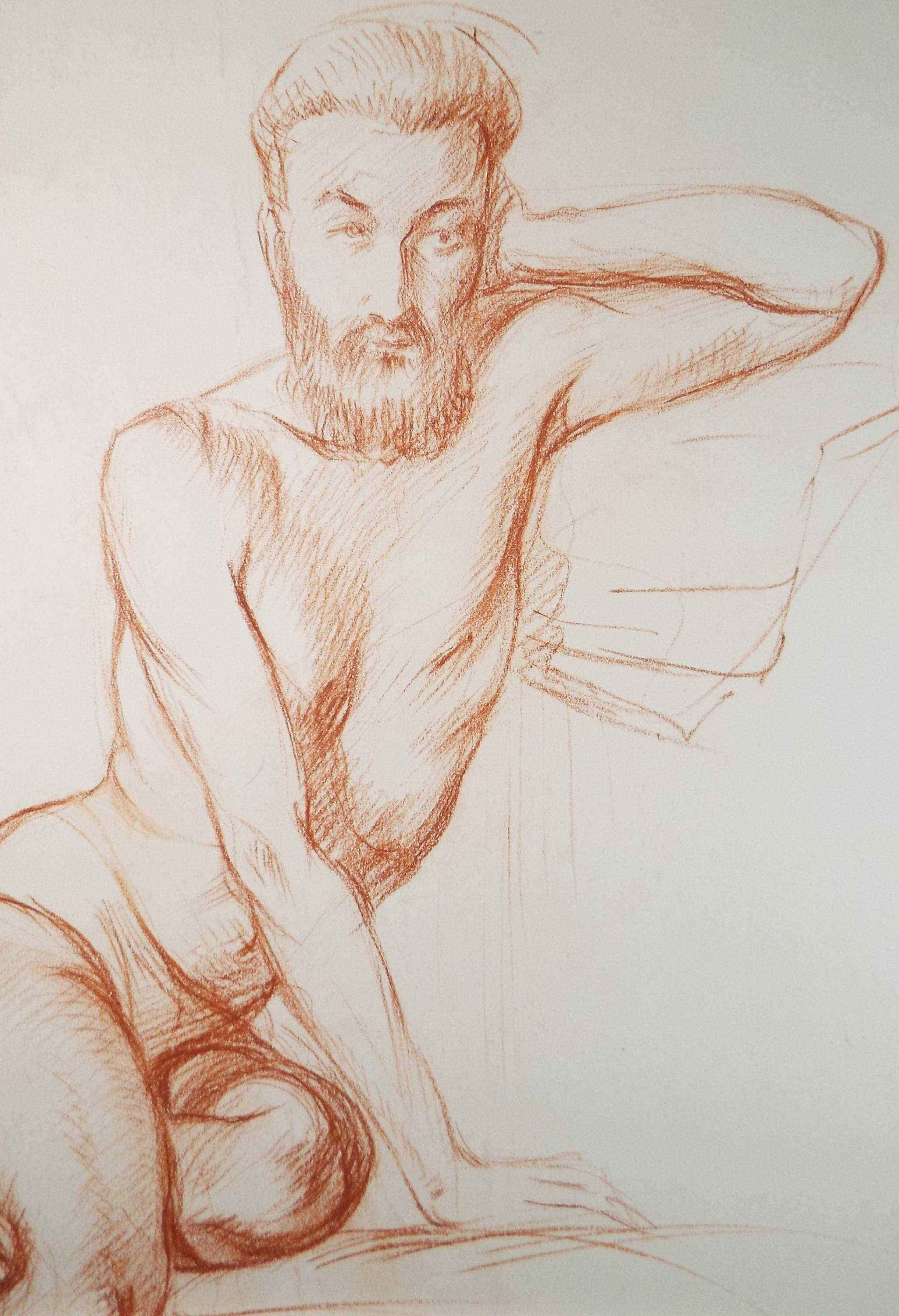 Pastel drawing 'Seated Male Nude', c1940s, Katherine Rose Edmead 1894-1976