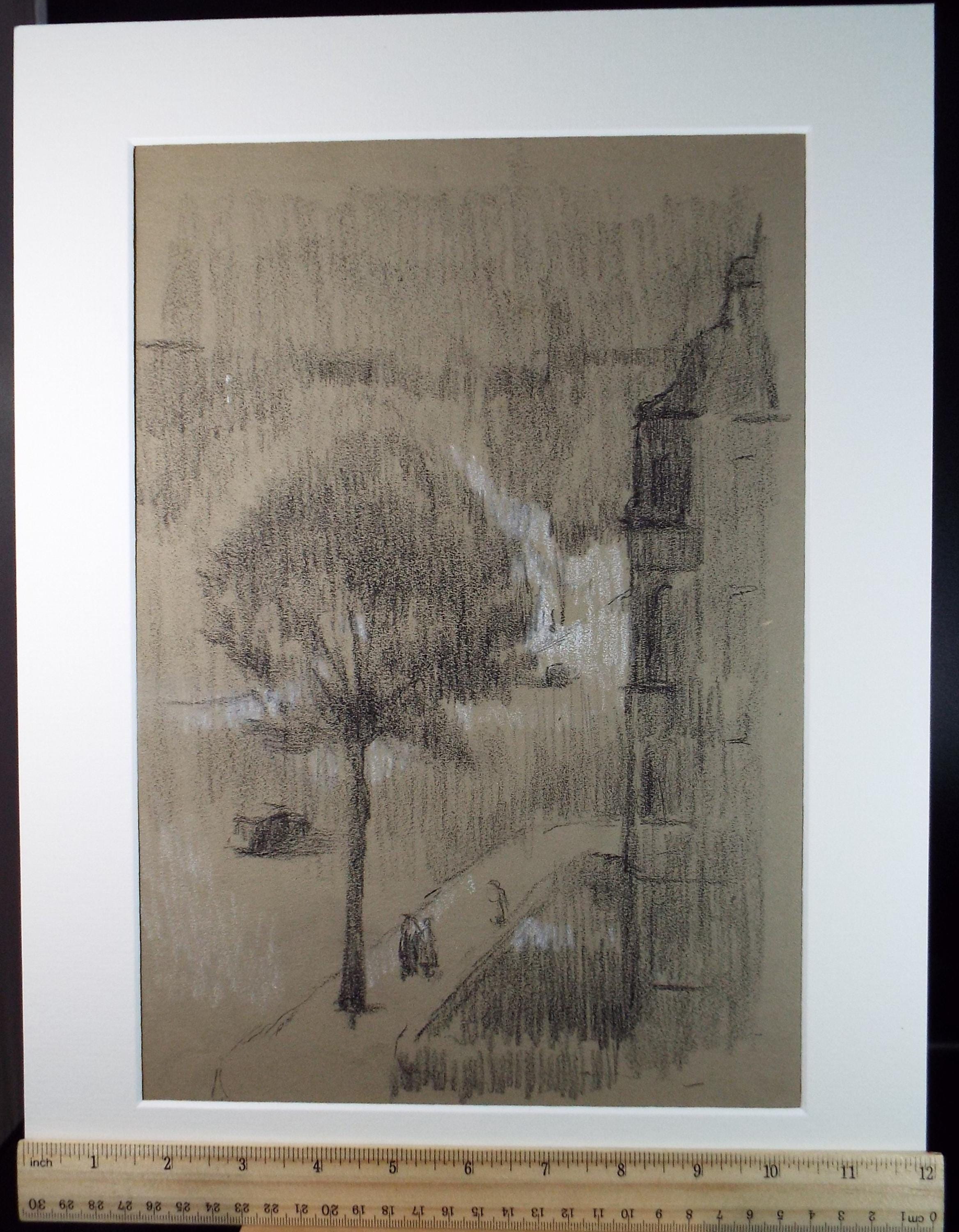 Original Pastel 'Street Scene with Figures', c1990, Mariota Bosanquet 1923 -2022