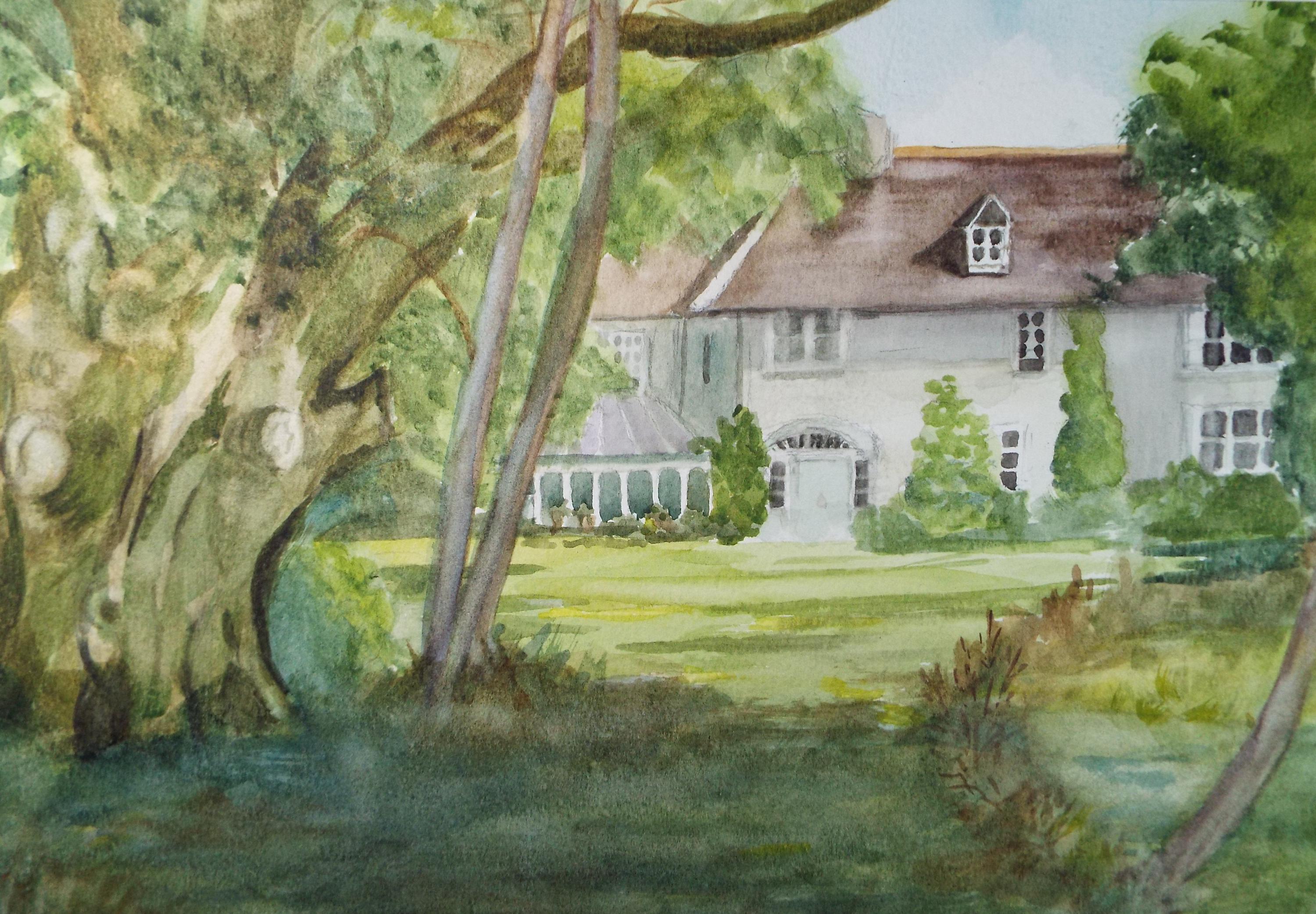 Original Watercolour , 'Country house and Garden' Circa 1980's, artist Unknown