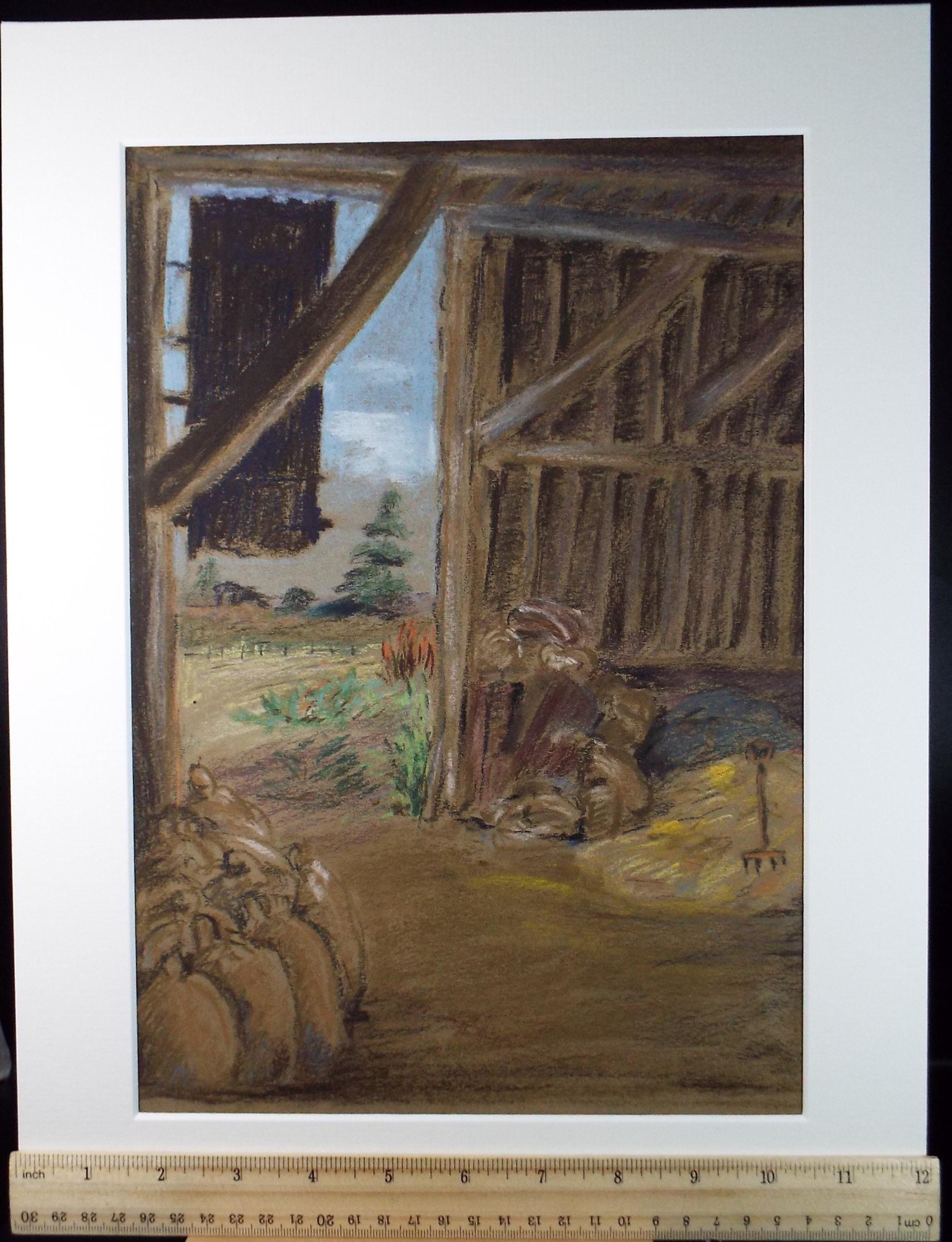 Original Pastel, 'Barn Interior', circa 1920's, Artist Unknown