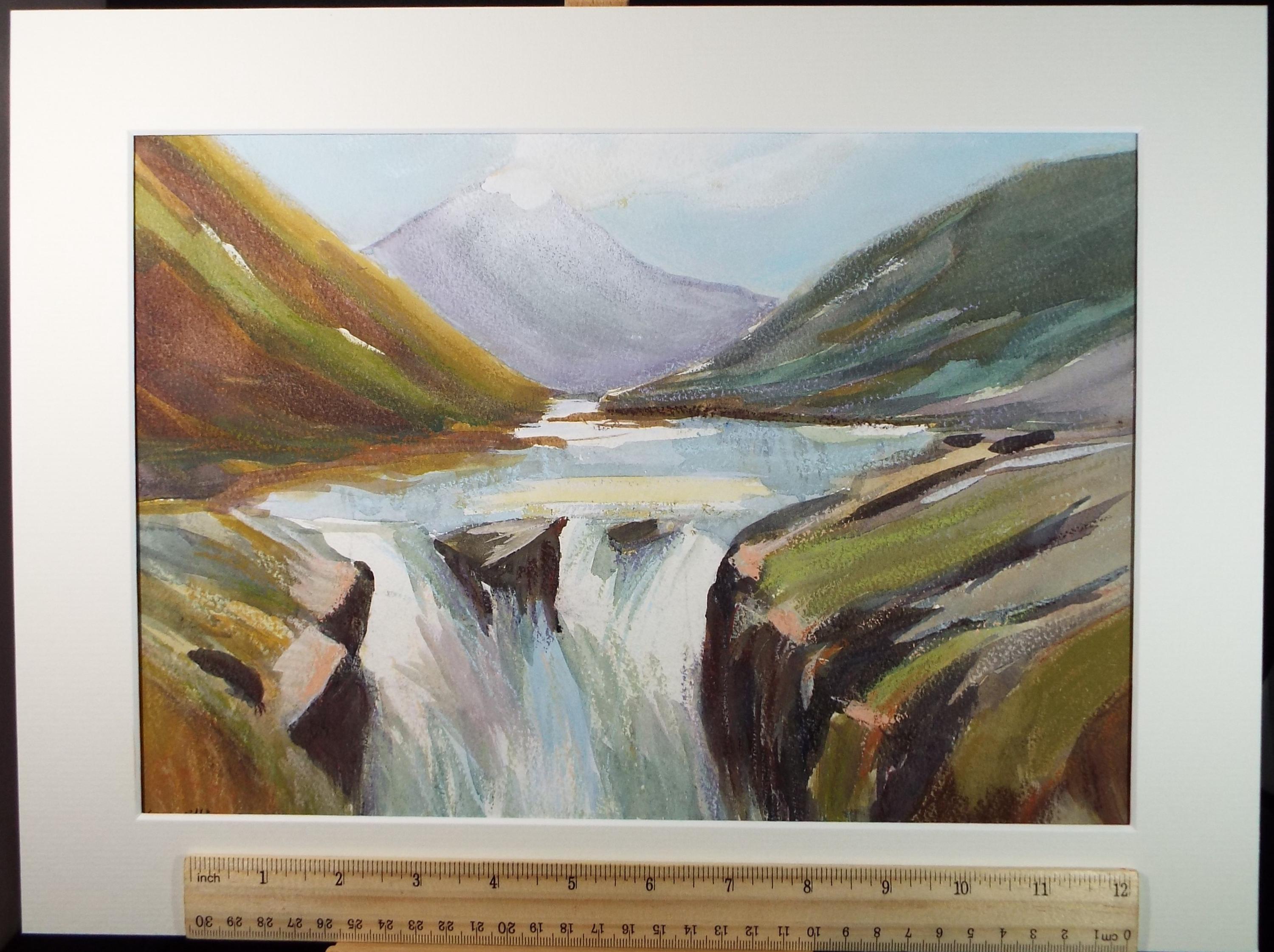 Original Watercolour, 'Mountain river & Falls', circa 1990's, Liz Williams