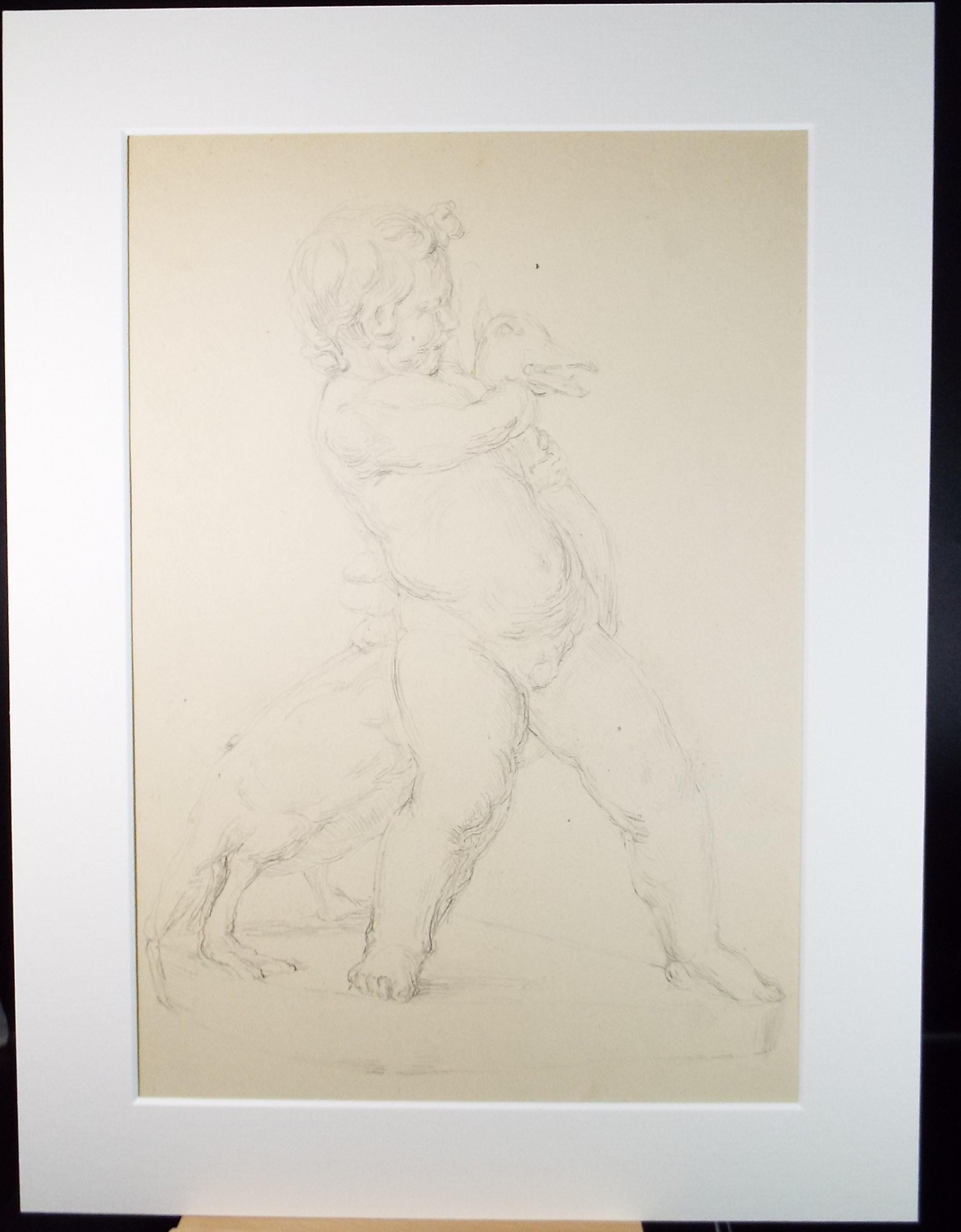 Original Pencil drawing, 'Putto with Swan', Circa 1940's, Hilda Burford