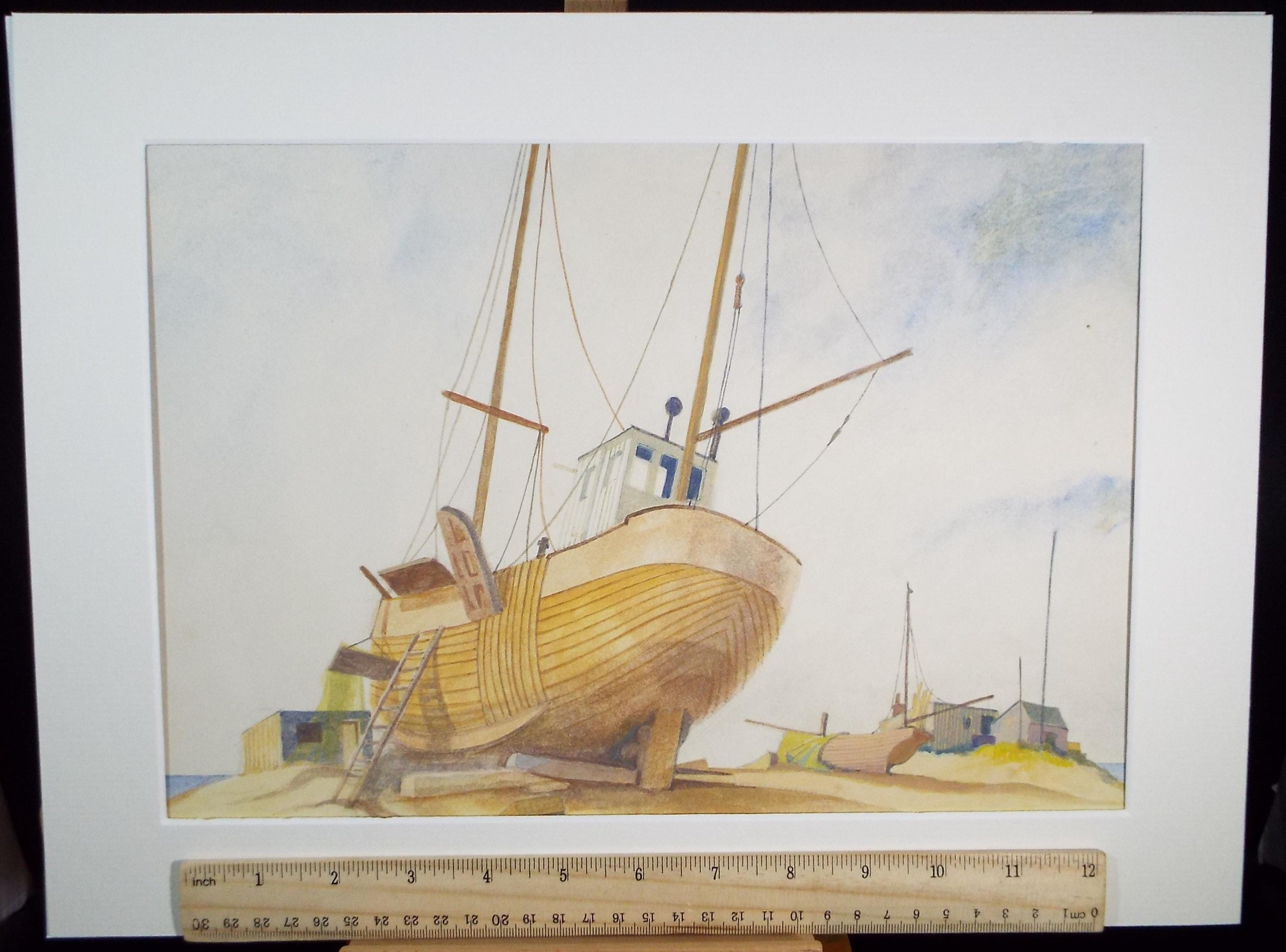 Original Watercolour & Gouache, 'Boat on the Shore', Colin Fifield (1940-2022), Circa 1970's