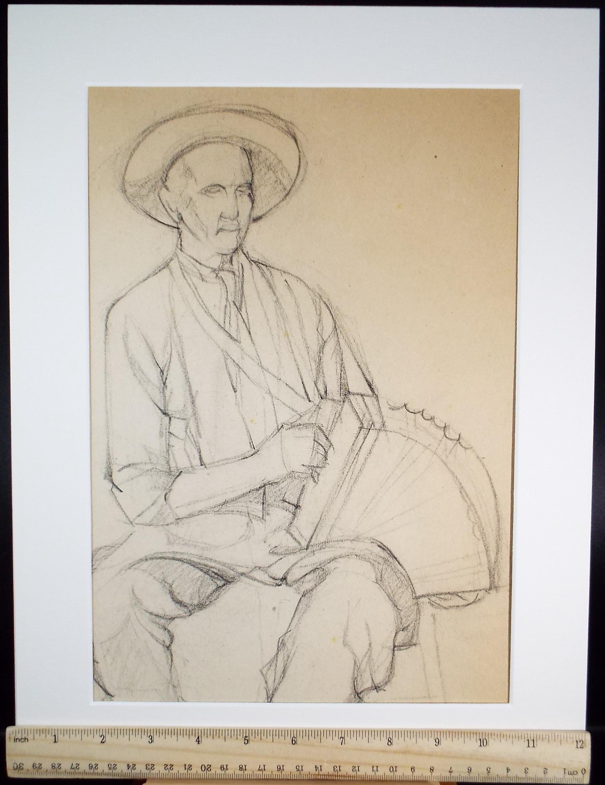 Pencil drawing 'Figure with an Accordion', c1950s, C.D. Finley