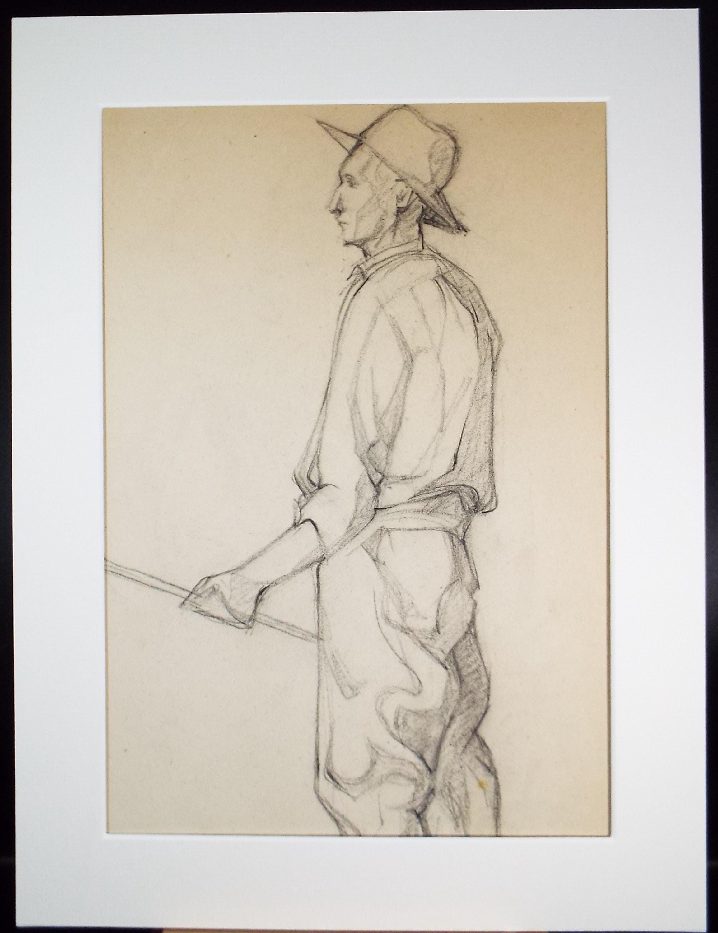 Pencil drawing 'Figure of a farm worker', c1950s, C.D. Finley