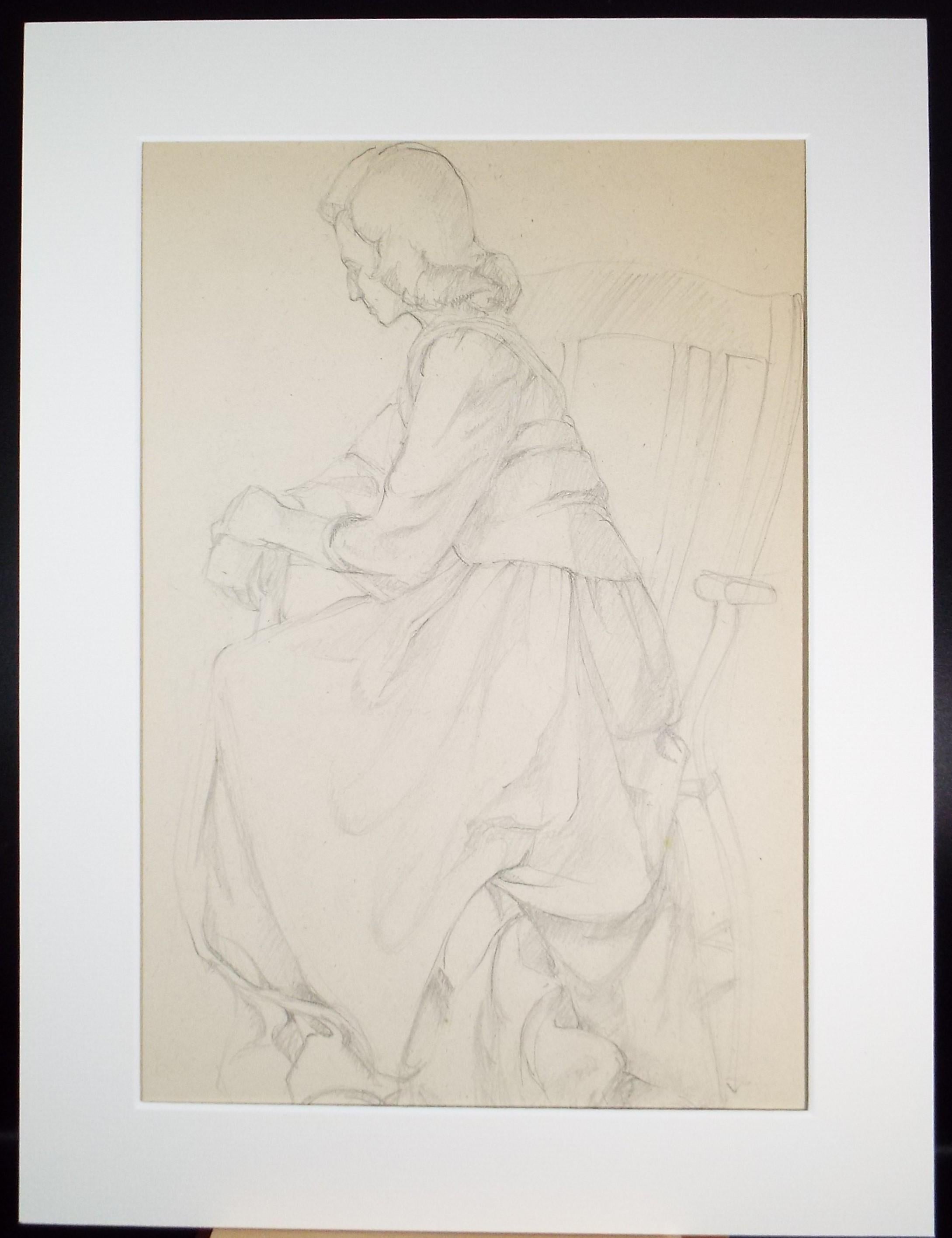 Pencil drawing 'Seated Woman', c1950s, C.D. Finley