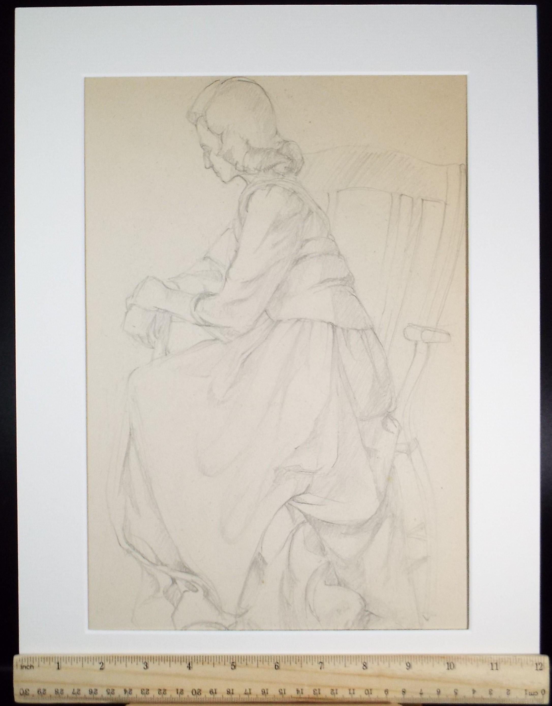 Pencil drawing 'Seated Woman', c1950s, C.D. Finley
